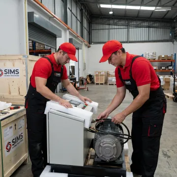 White glove movers setting up delivered equipment