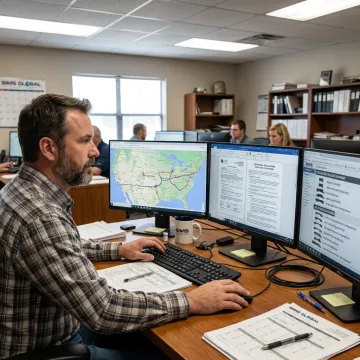 Logistics coordinator planning a flatbed freight route