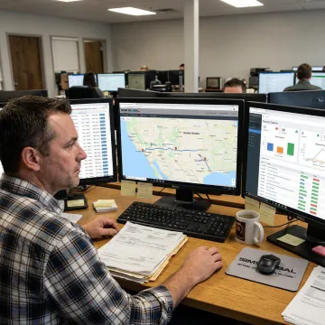 Logistics coordinator tracking a flatbed shipment