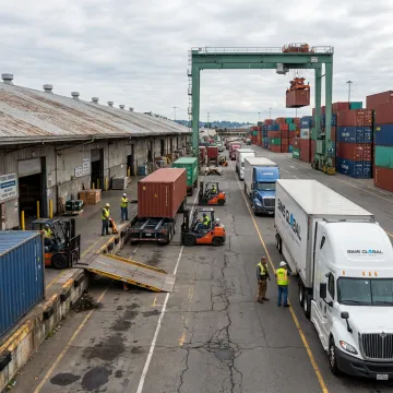 Freight containers and trucks in Portland