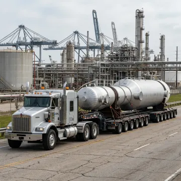 Heavy haul truck transporting machinery in Houston
