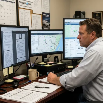 Logistics coordinator planning a flatbed trucking route