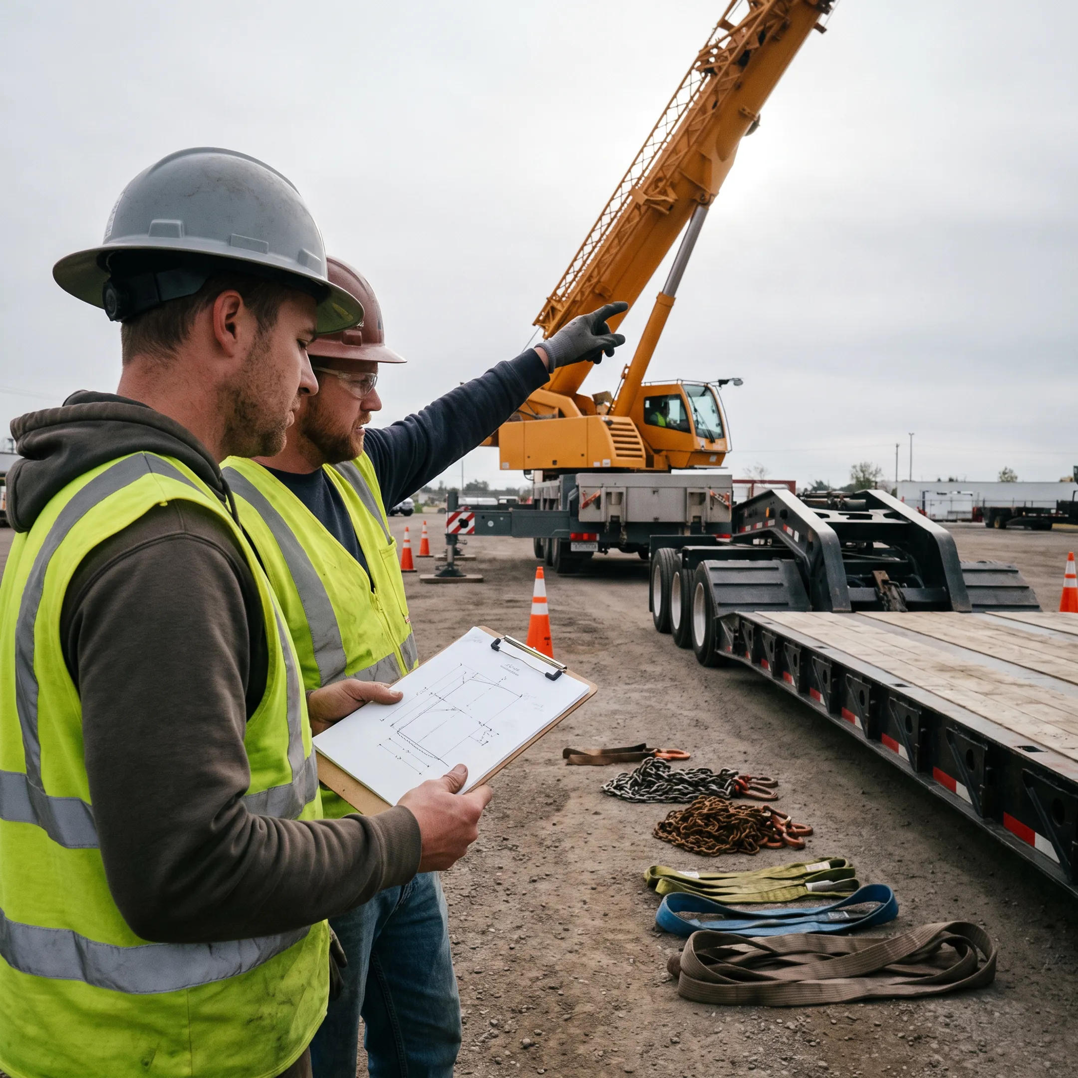 Rigging crew coordinating heavy equipment lift