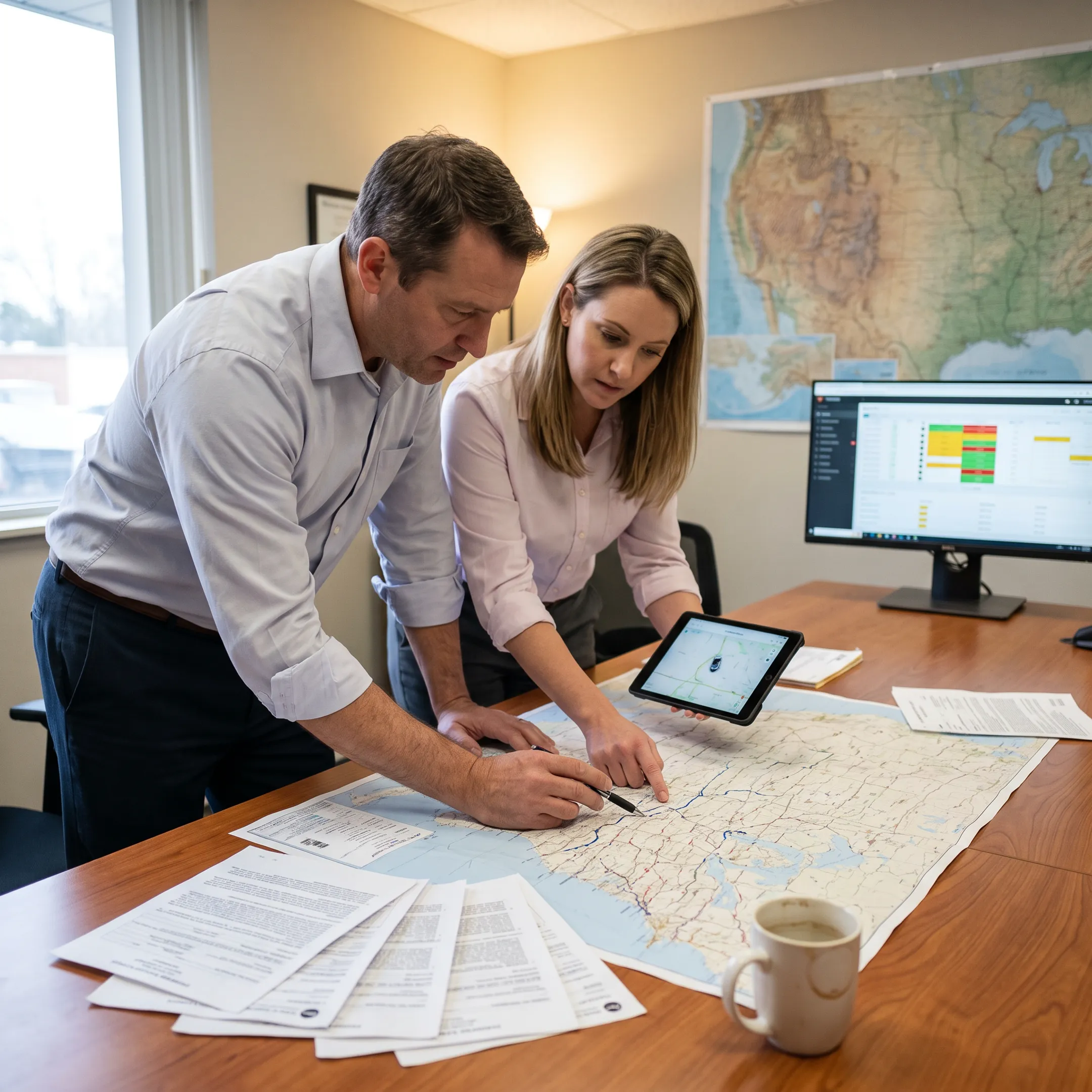 Heavy haul team planning an oversize freight route
