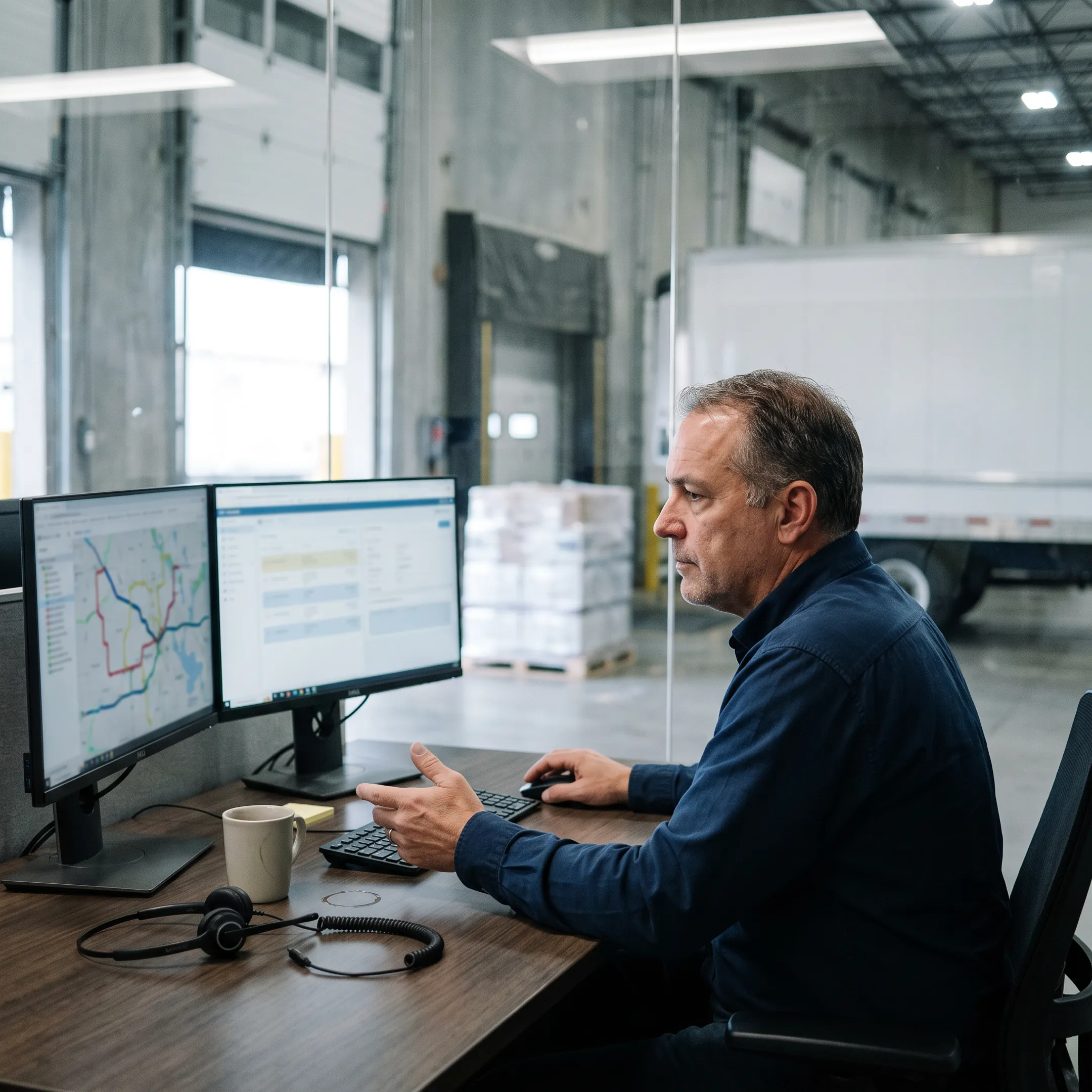 Logistics coordinator tracking refrigerated delivery shipment