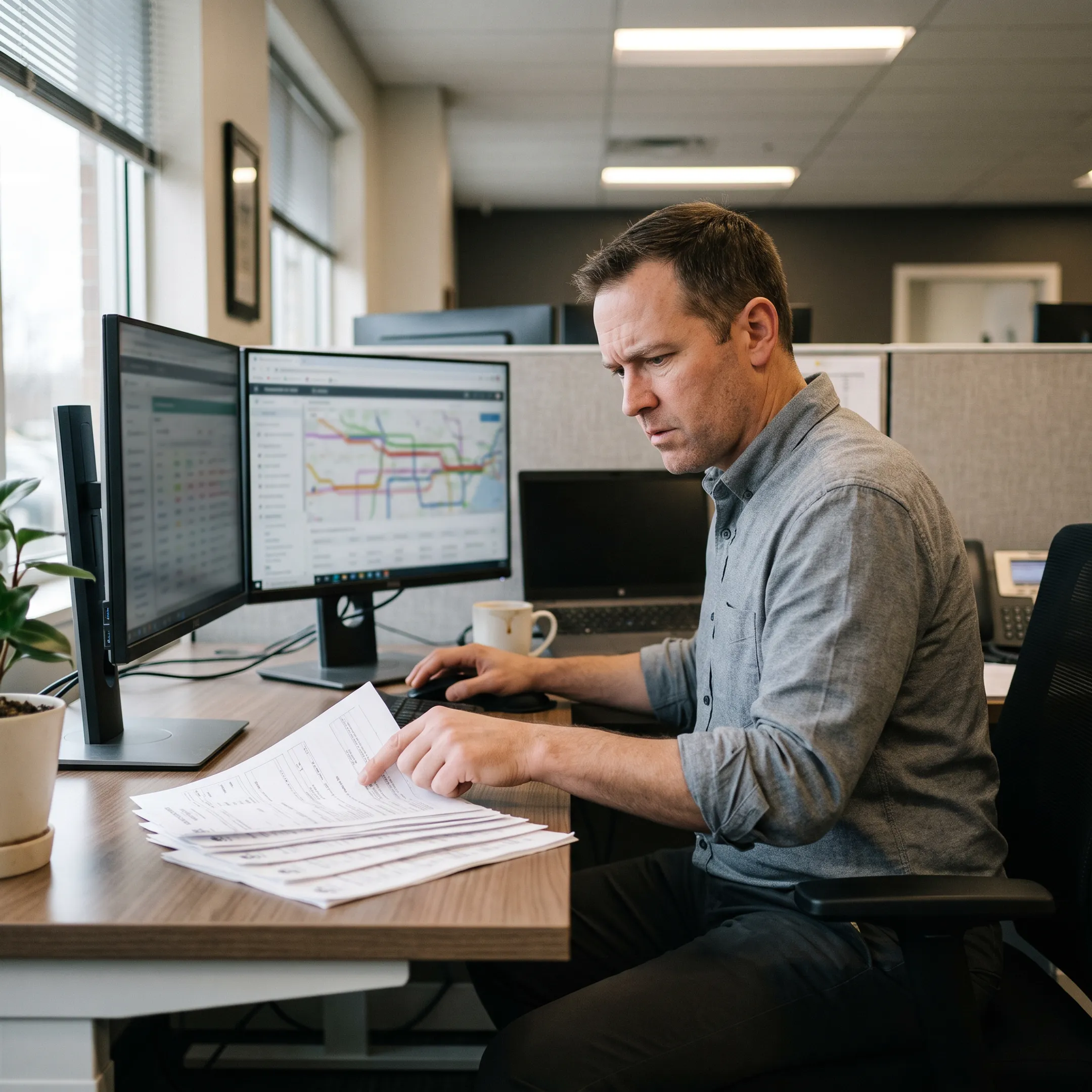 Logistics coordinator planning extendable flatbed route