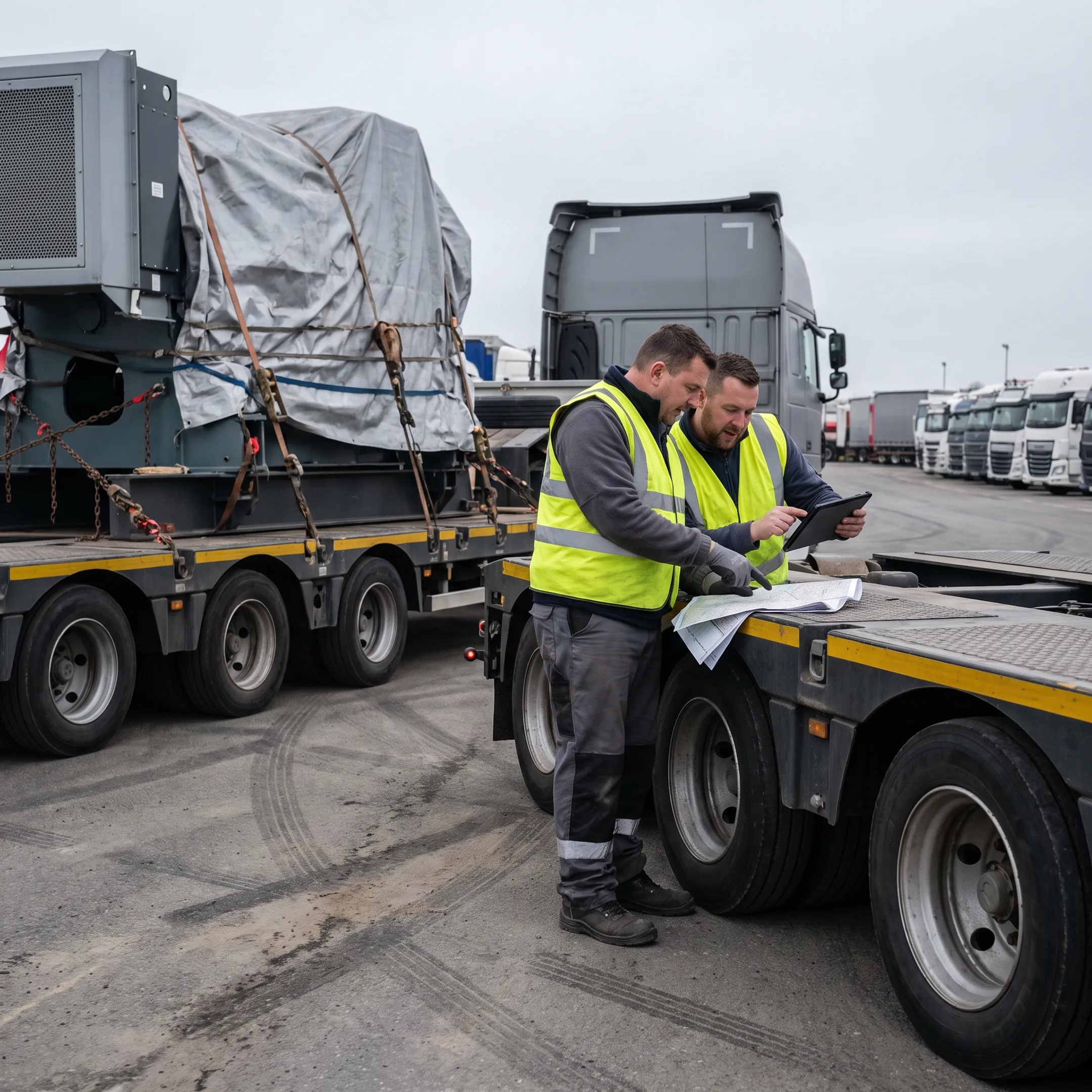 Heavy haul team planning oversized machinery transport