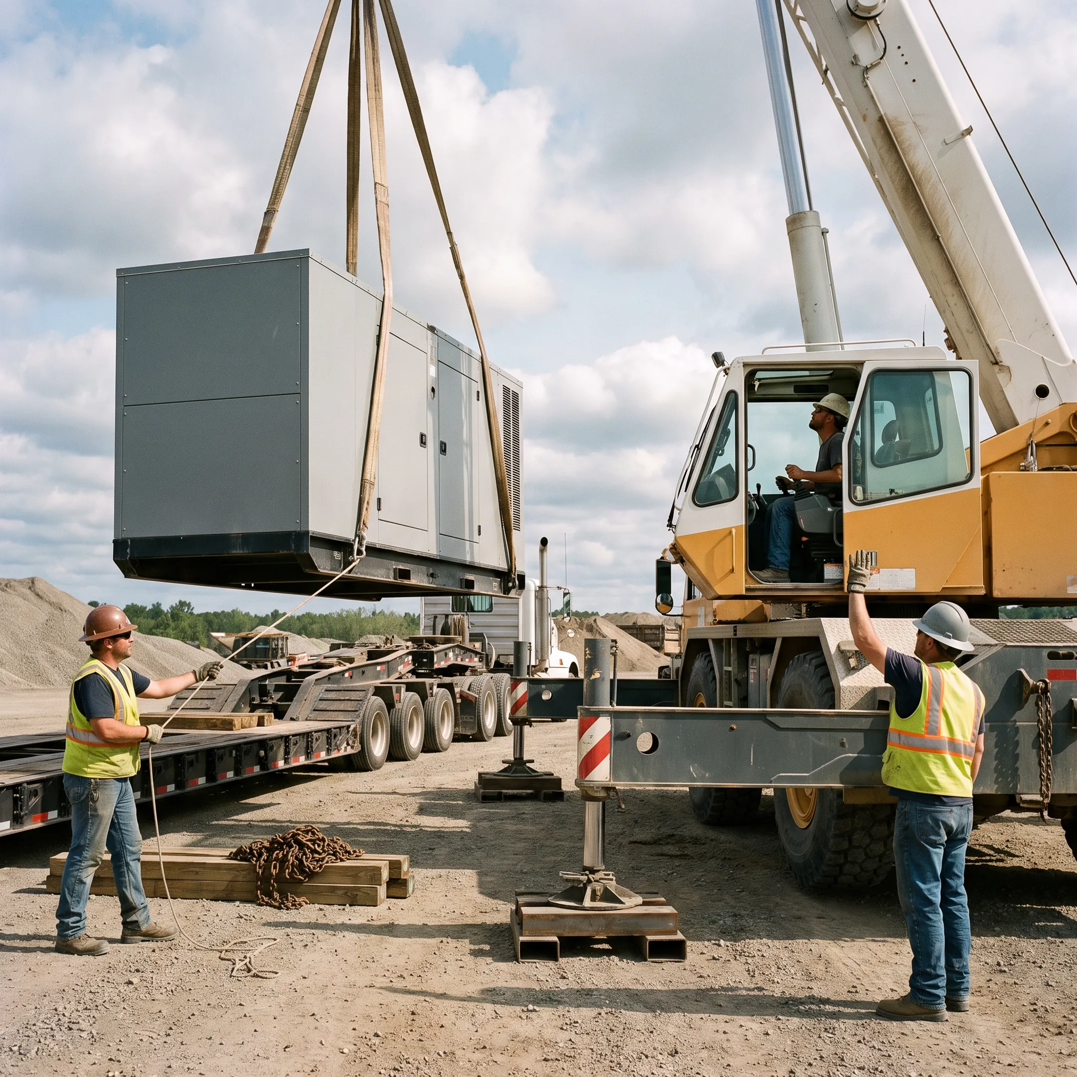 Heavy equipment rigging and crane lift