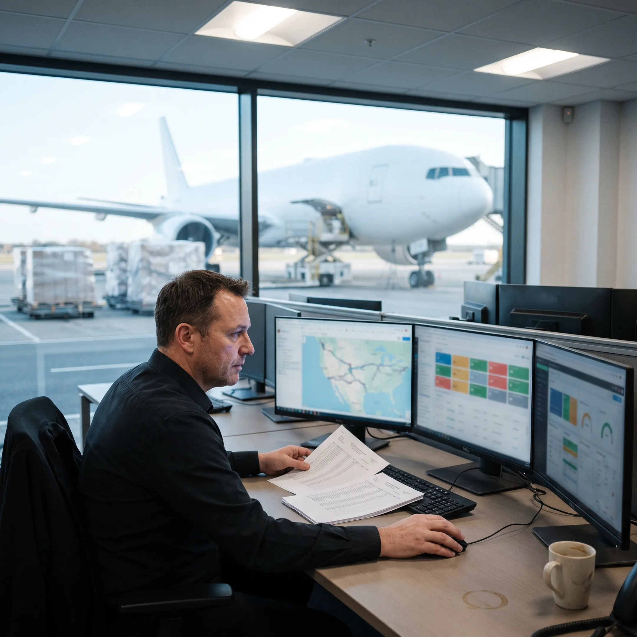 Logistics coordinator tracking urgent air freight