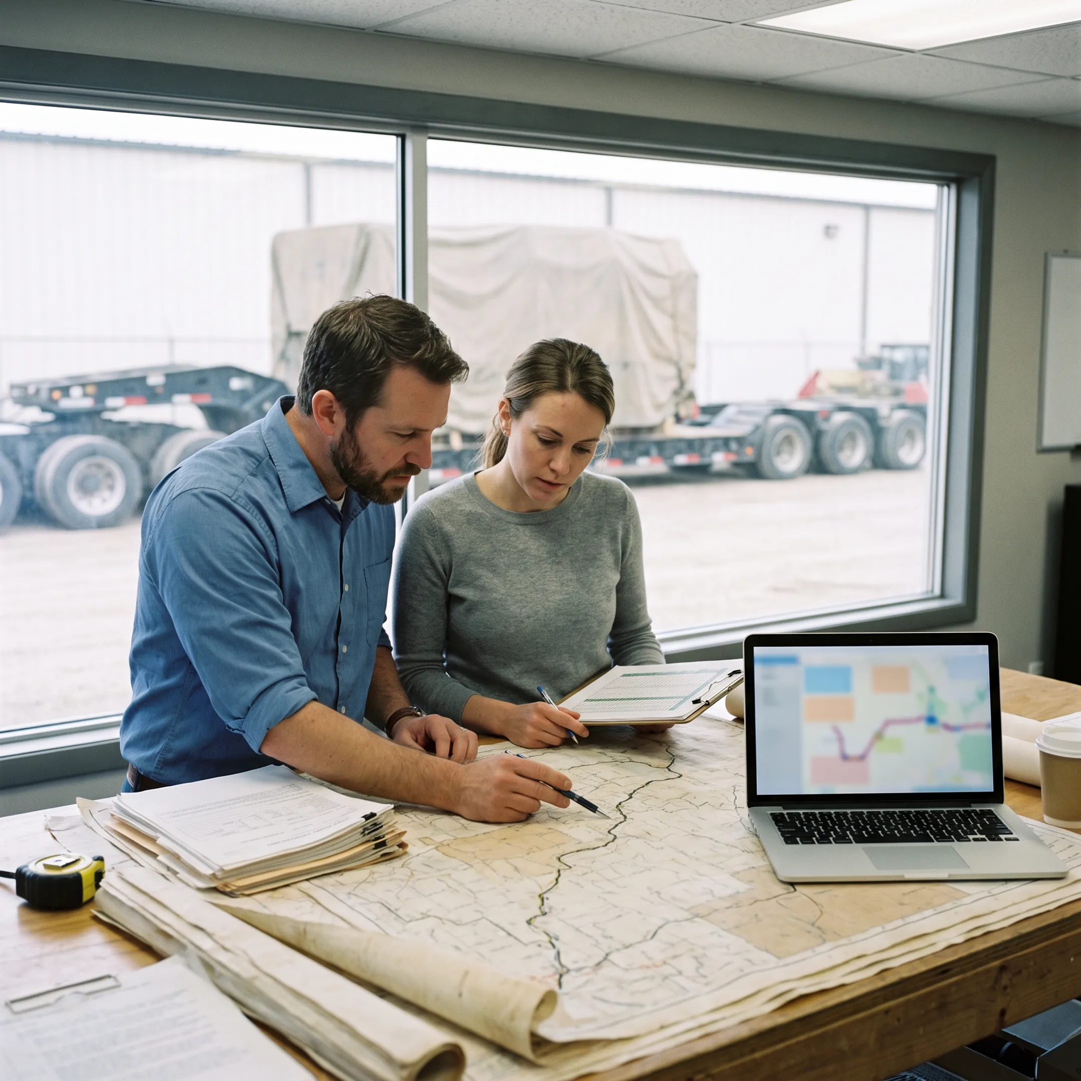 Heavy haul team planning machinery transport route