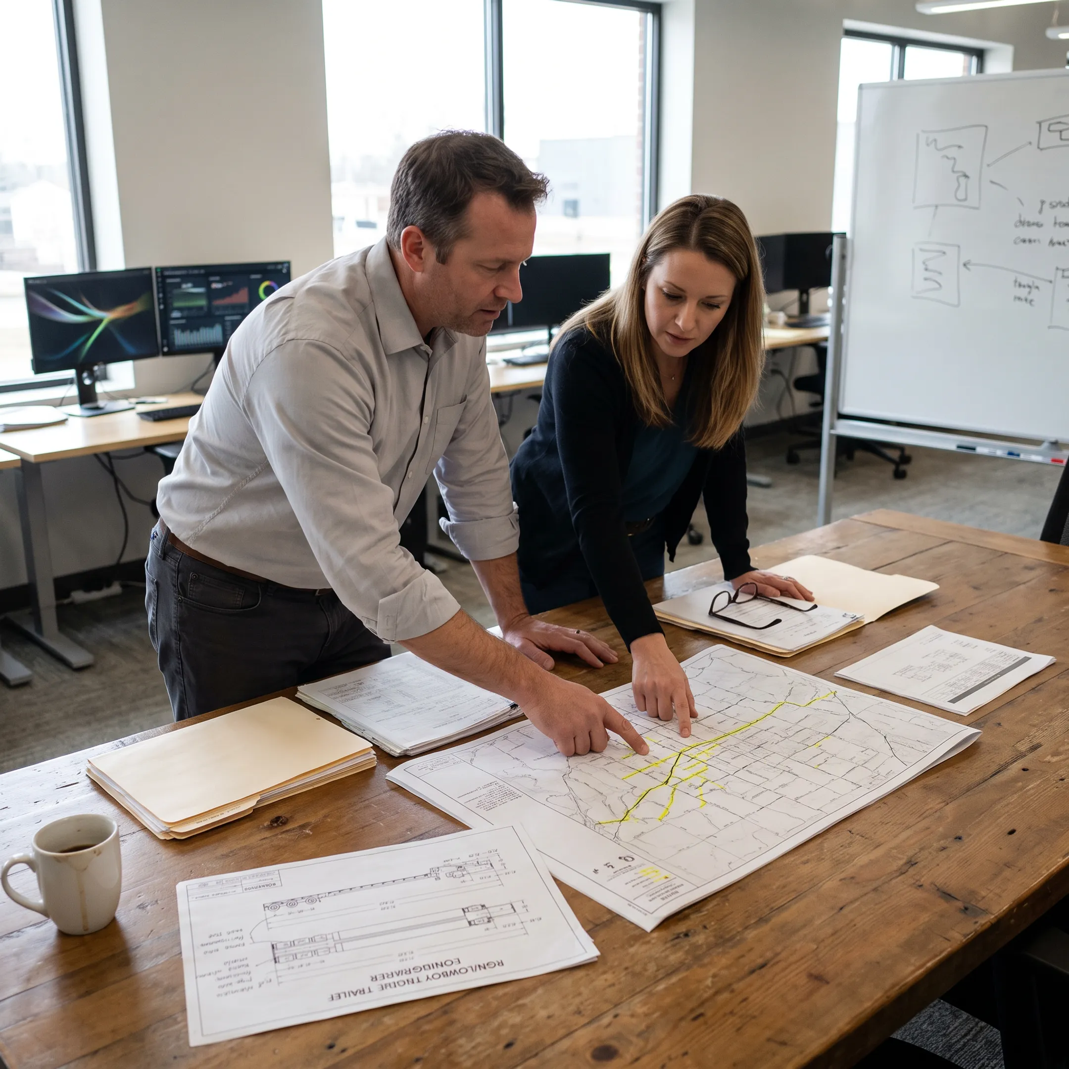 Heavy haul logistics team planning an oversized freight route
