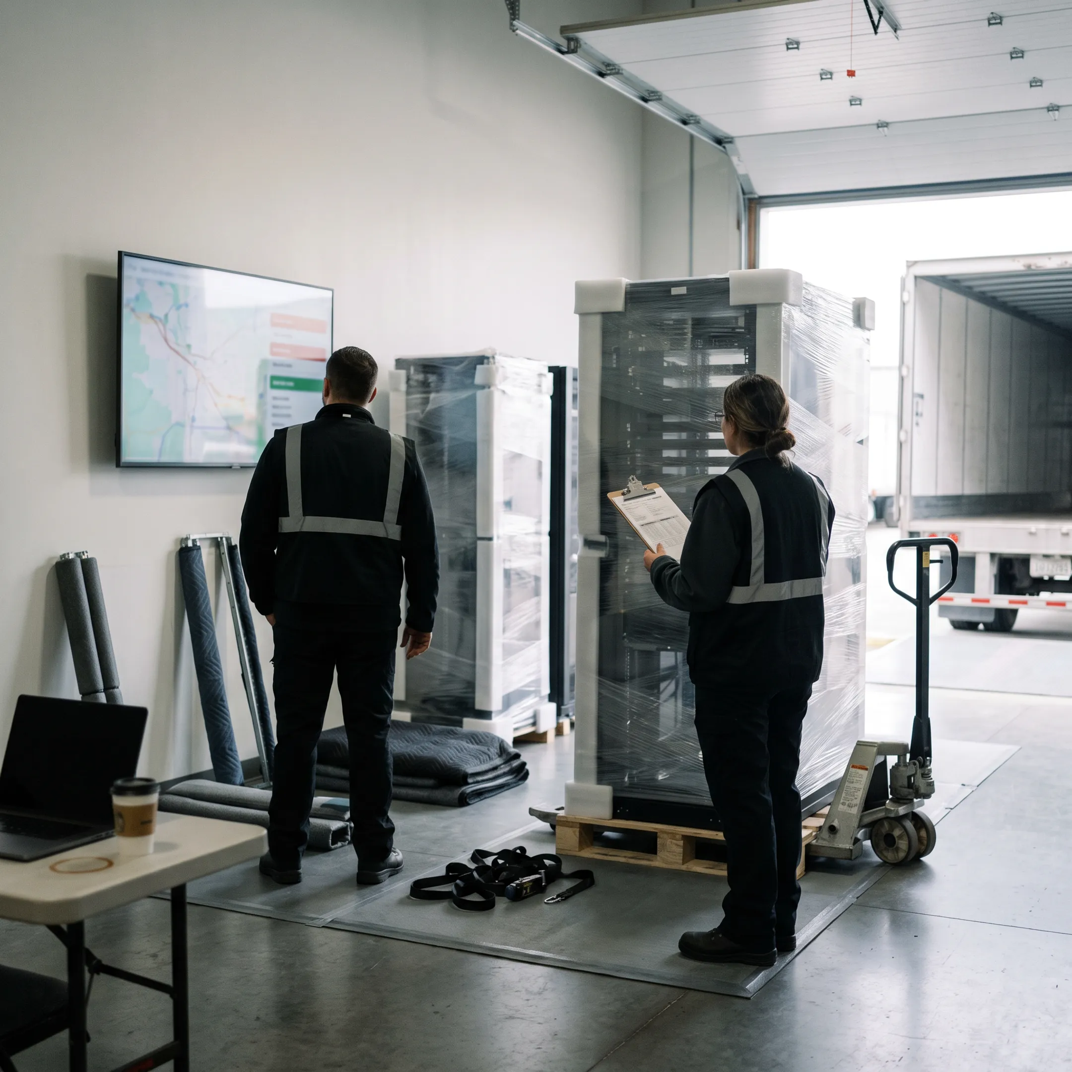 Logistics team coordinating server relocation