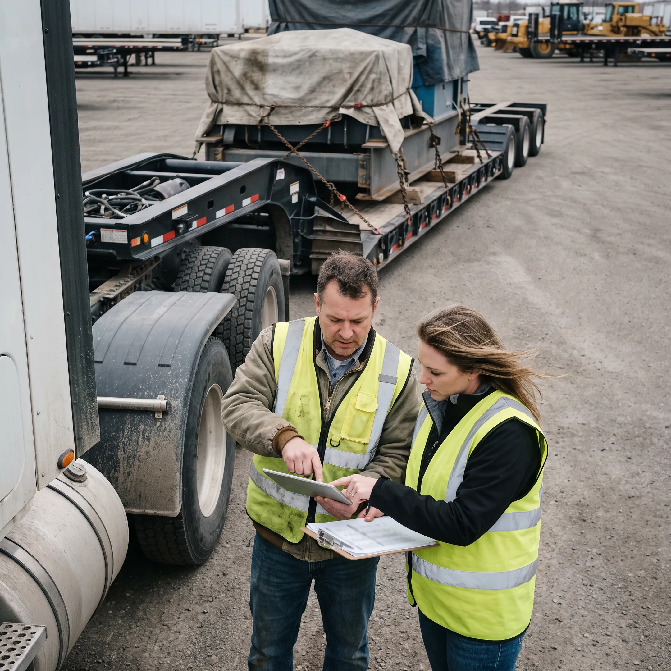 Heavy haul team planning oversized equipment transport