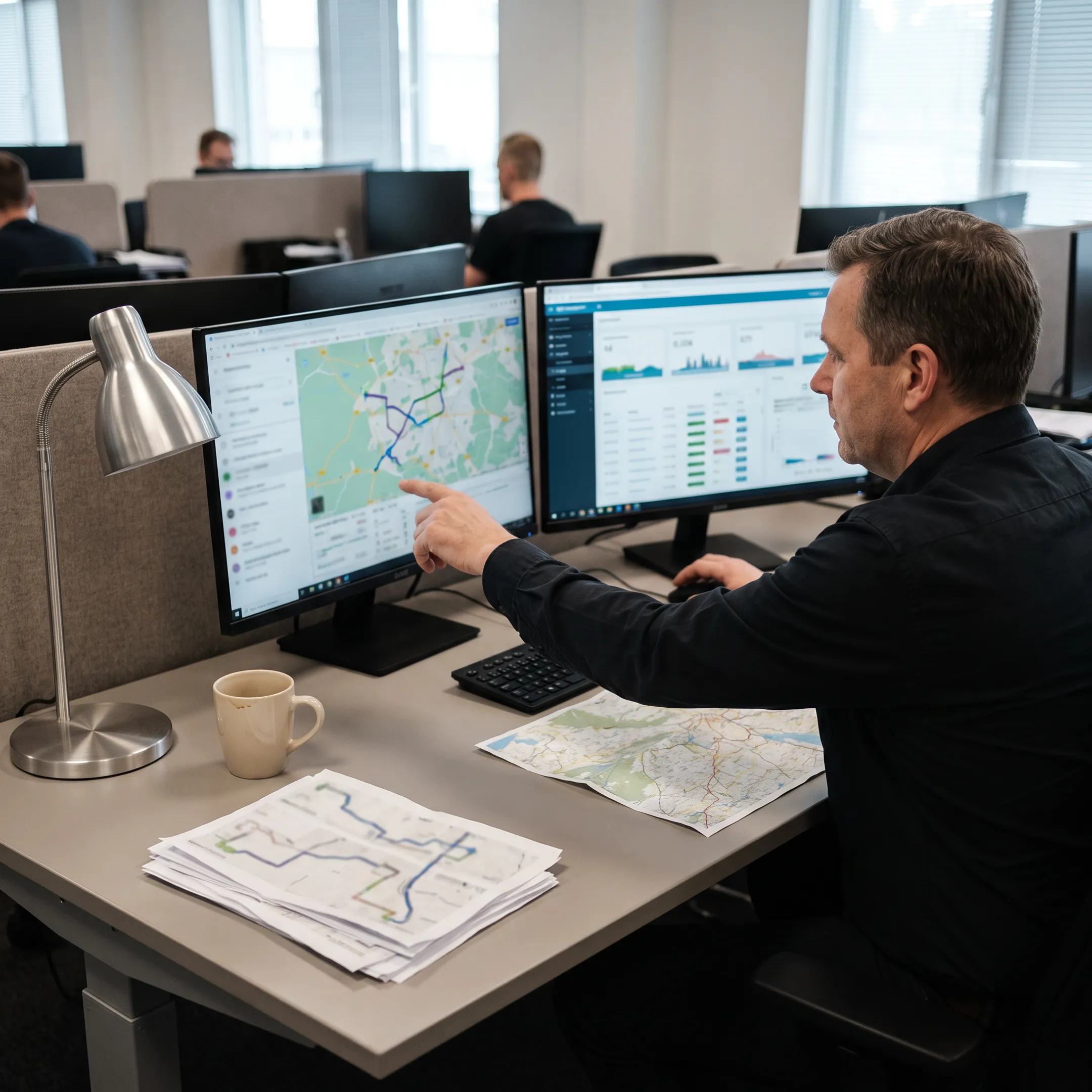 Logistics coordinator planning a flatbed shipment