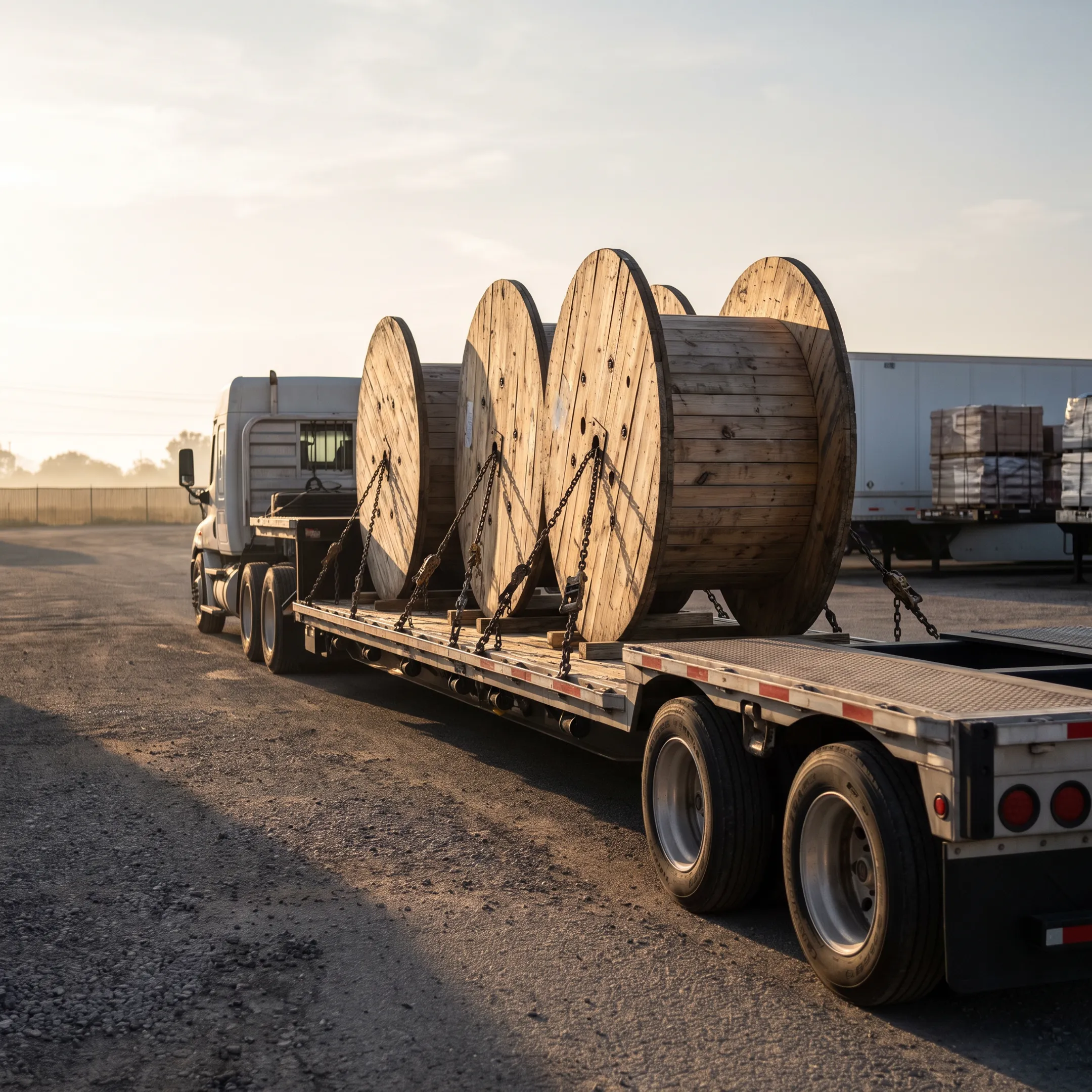 Specialized trailer transporting large cable reels