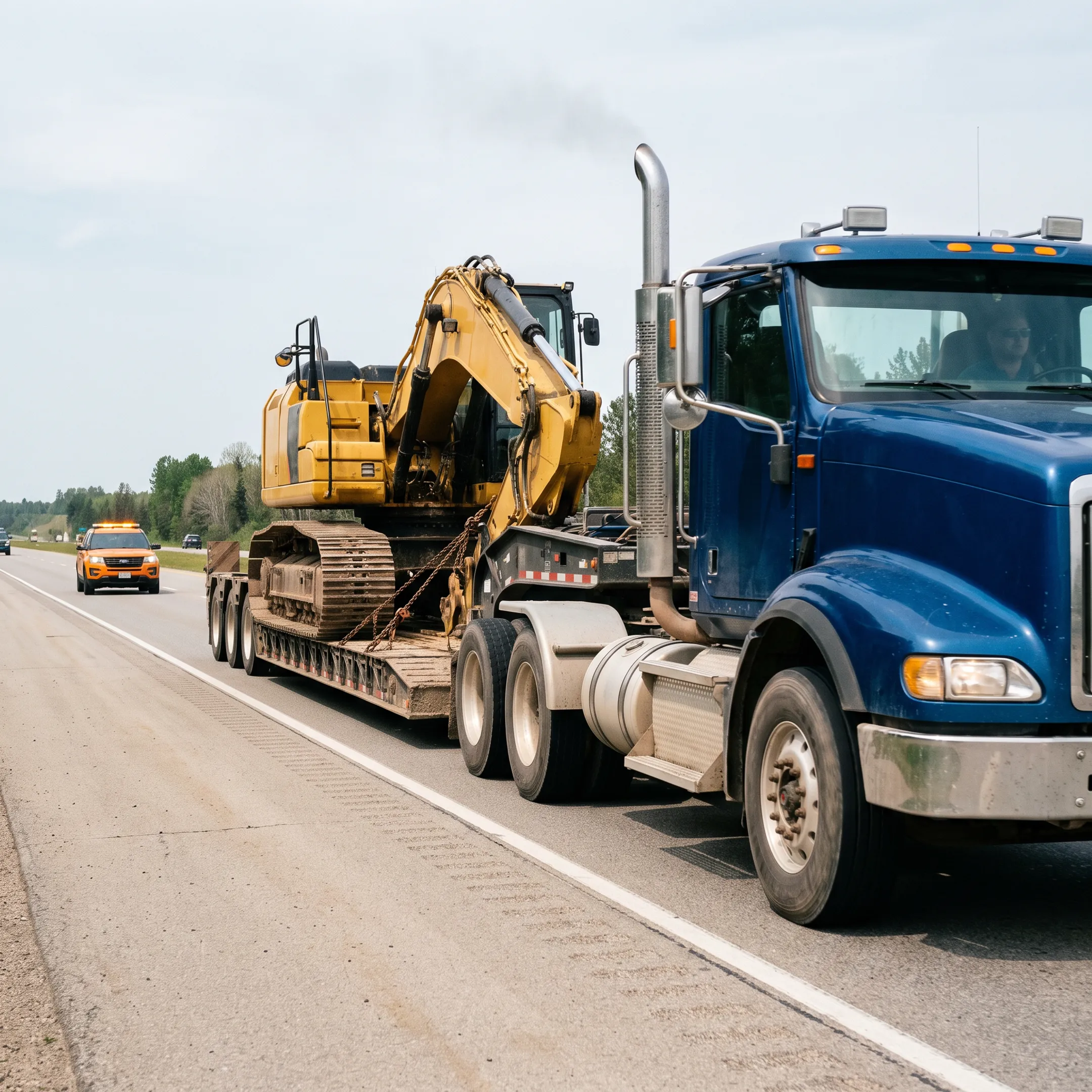 Heavy haul truck transporting mining equipment