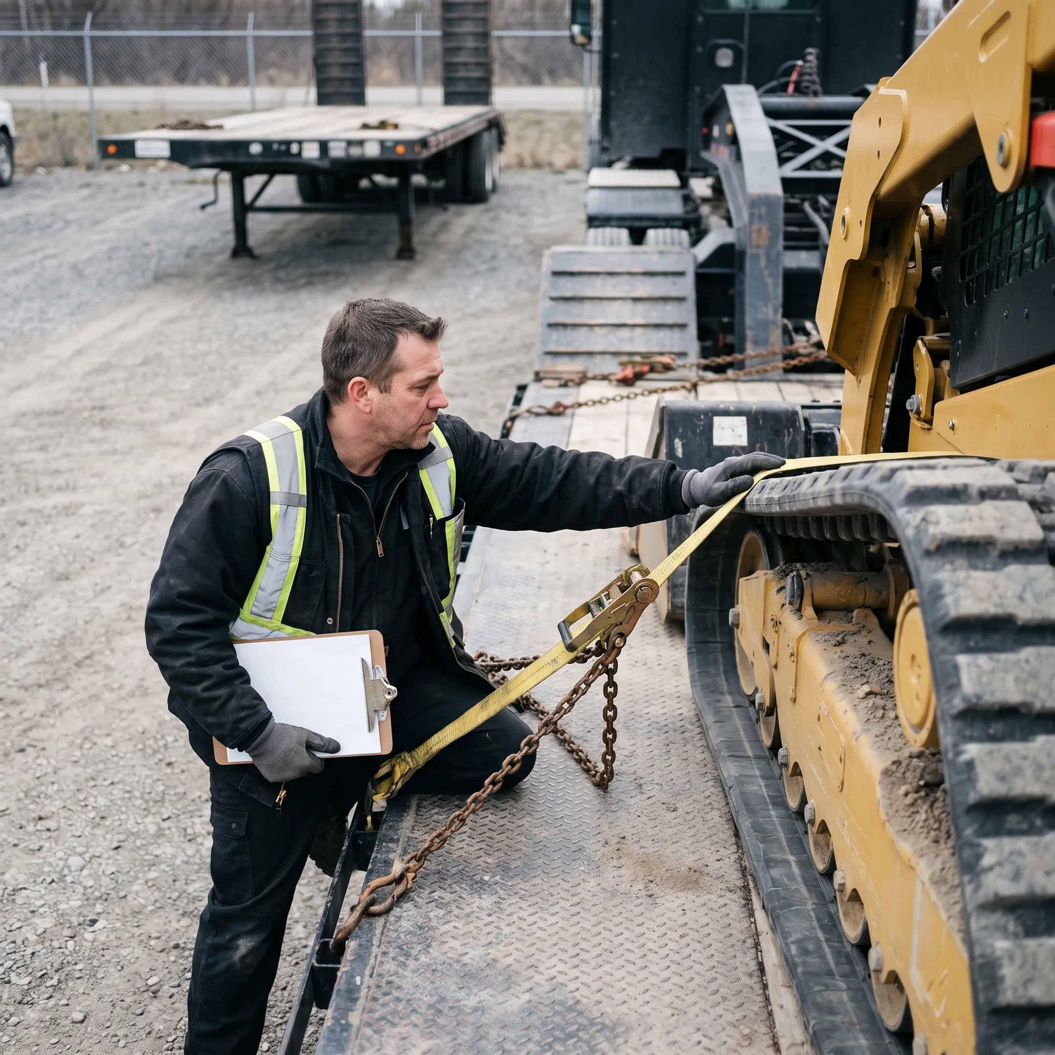 Heavy haul truck being inspected before equipment transport
