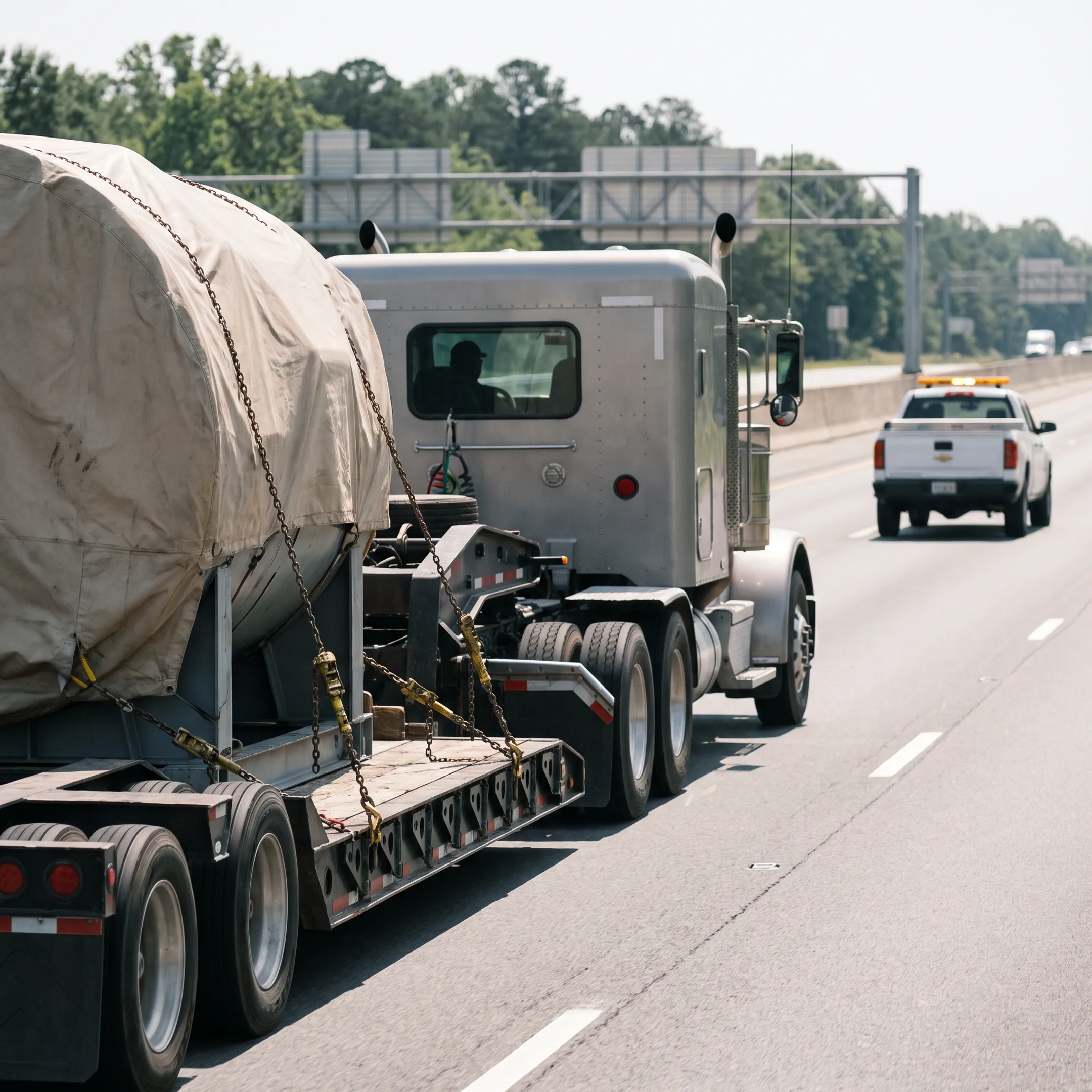 Heavy haul truck carrying oversized industrial equipment