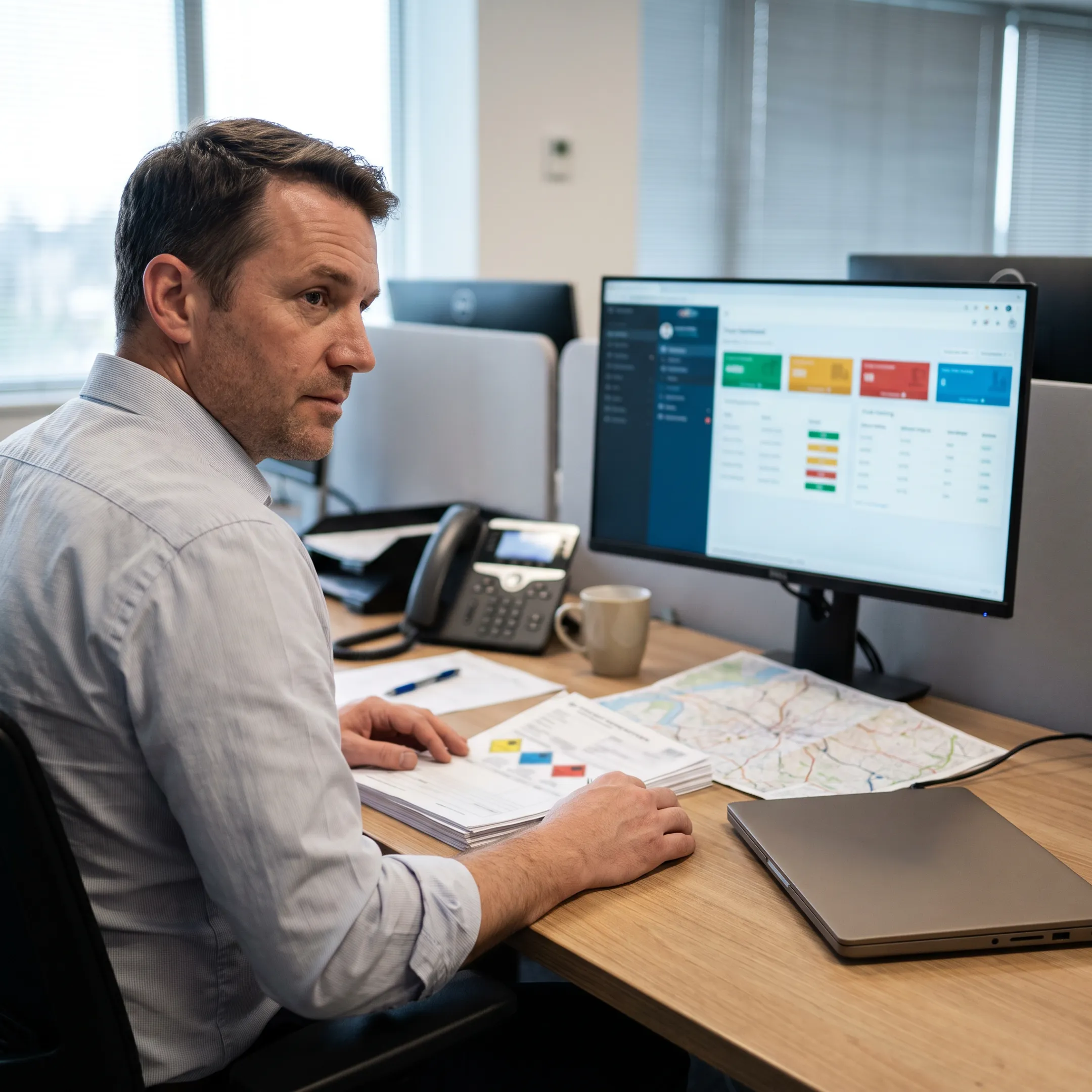 Logistics coordinator planning hazardous waste transportation route