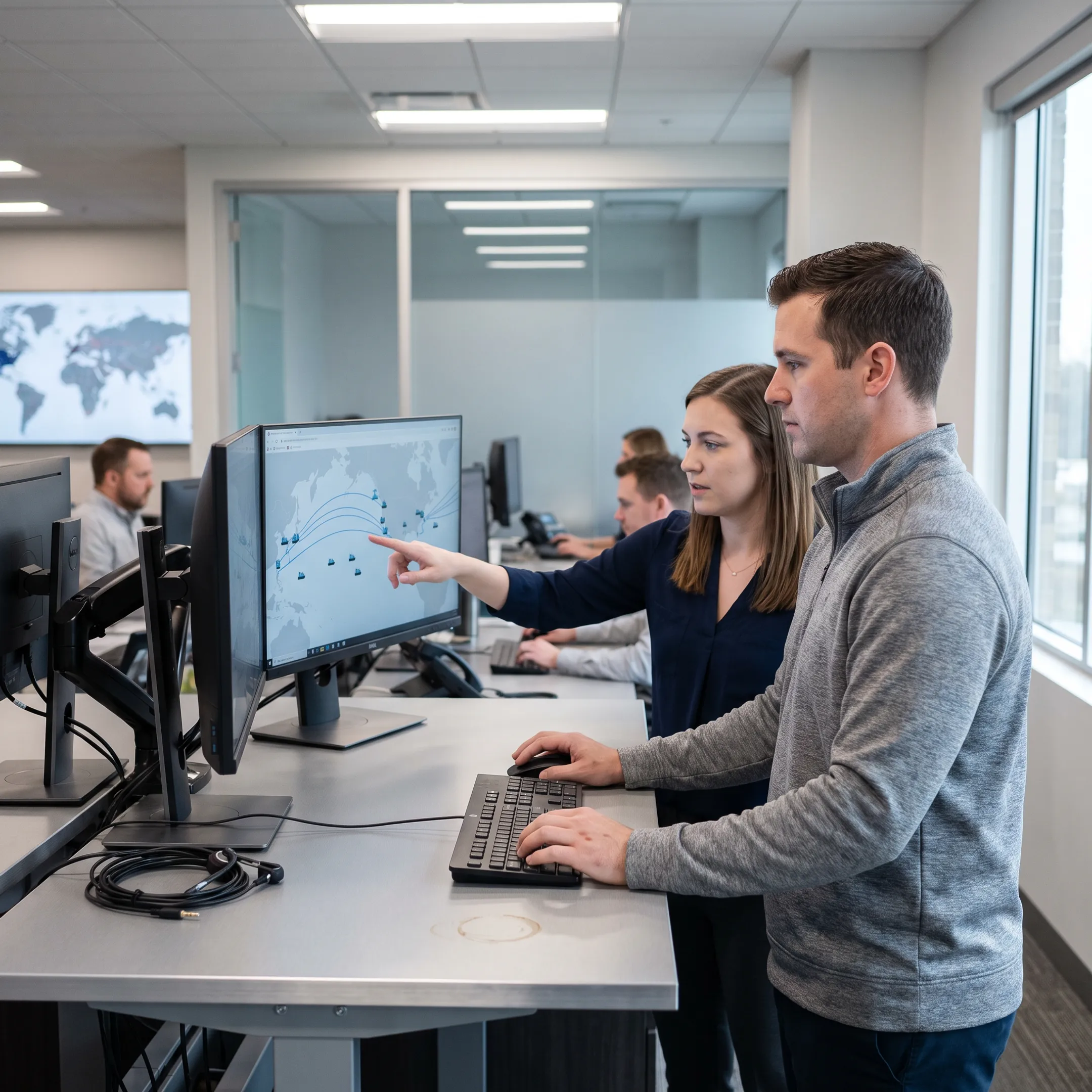 Logistics team tracking ocean and air freight shipments