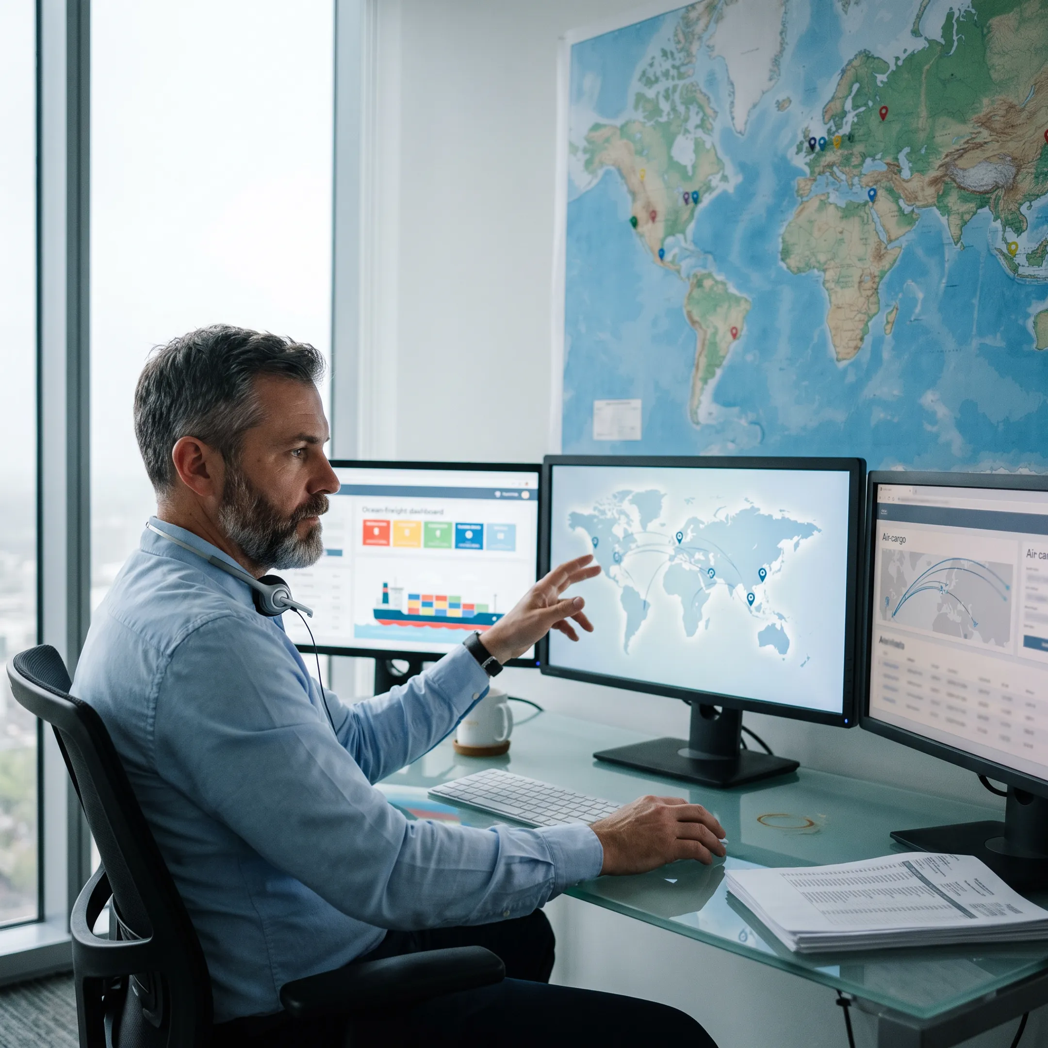 Logistics coordinator tracking international freight