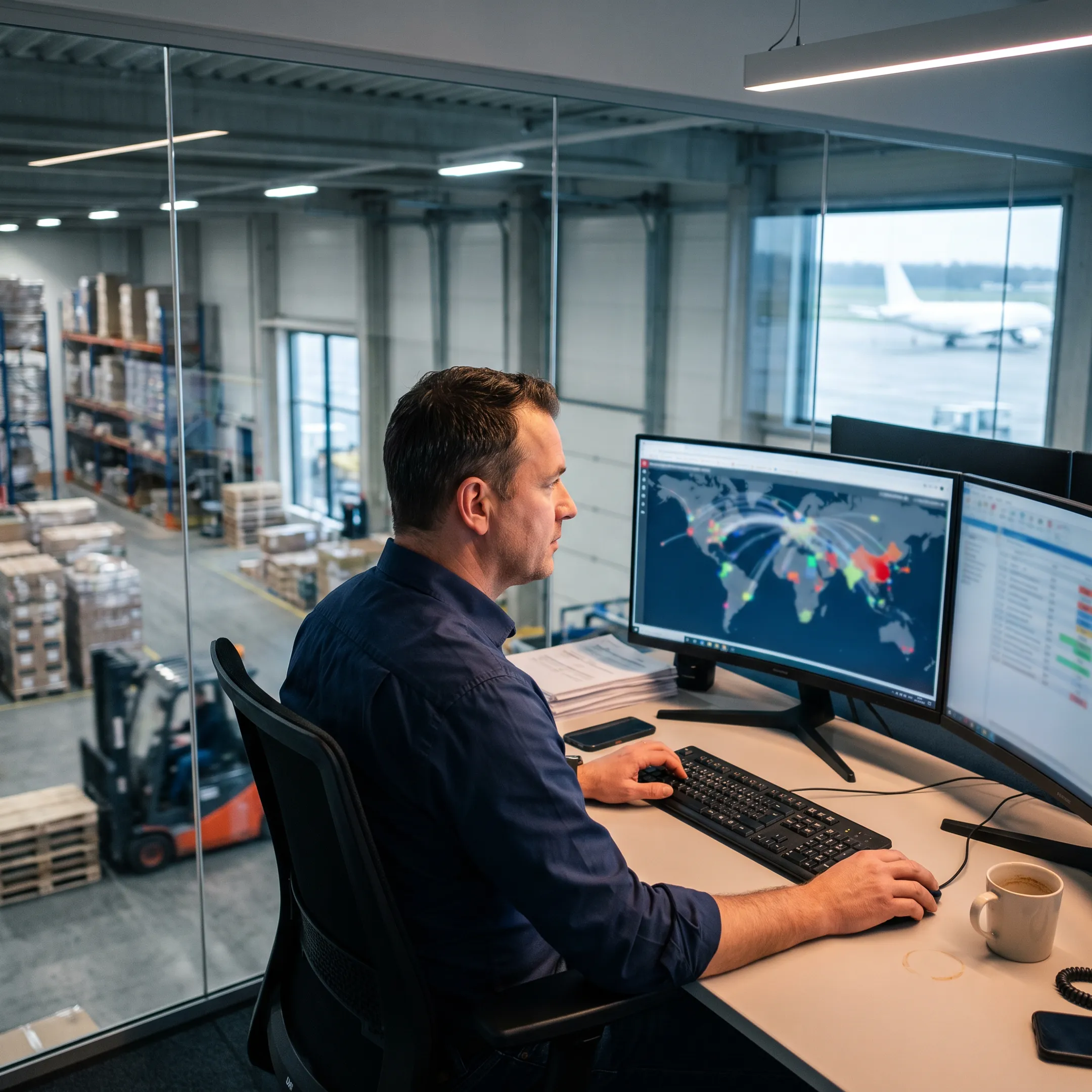 Logistics coordinator tracking air freight shipment
