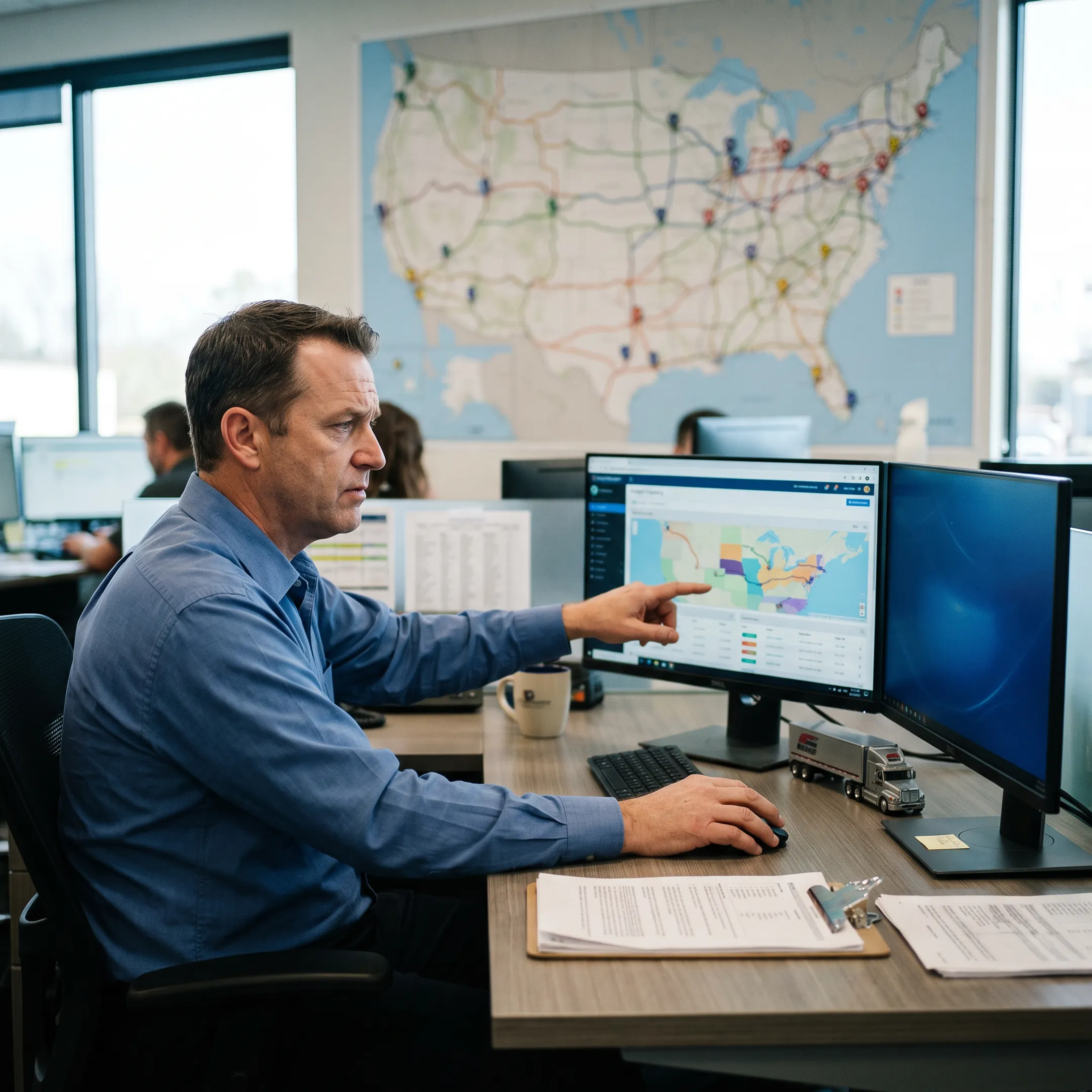 Logistics coordinator tracking freight shipments