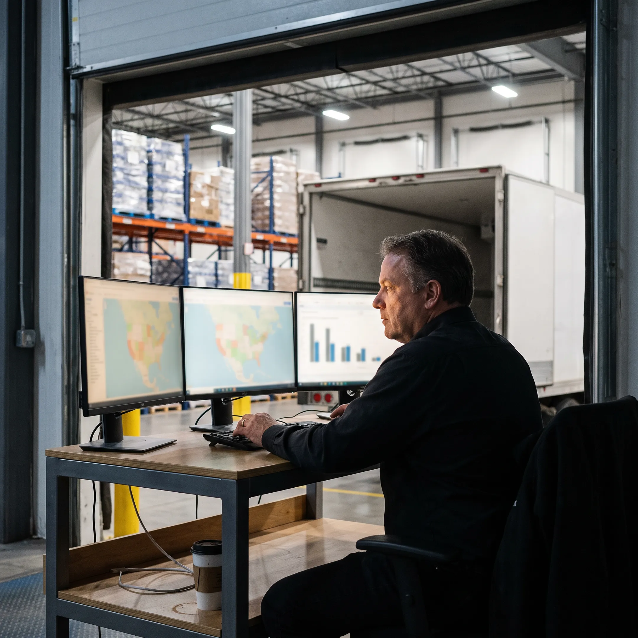 Logistics coordinator monitoring refrigerated freight shipment