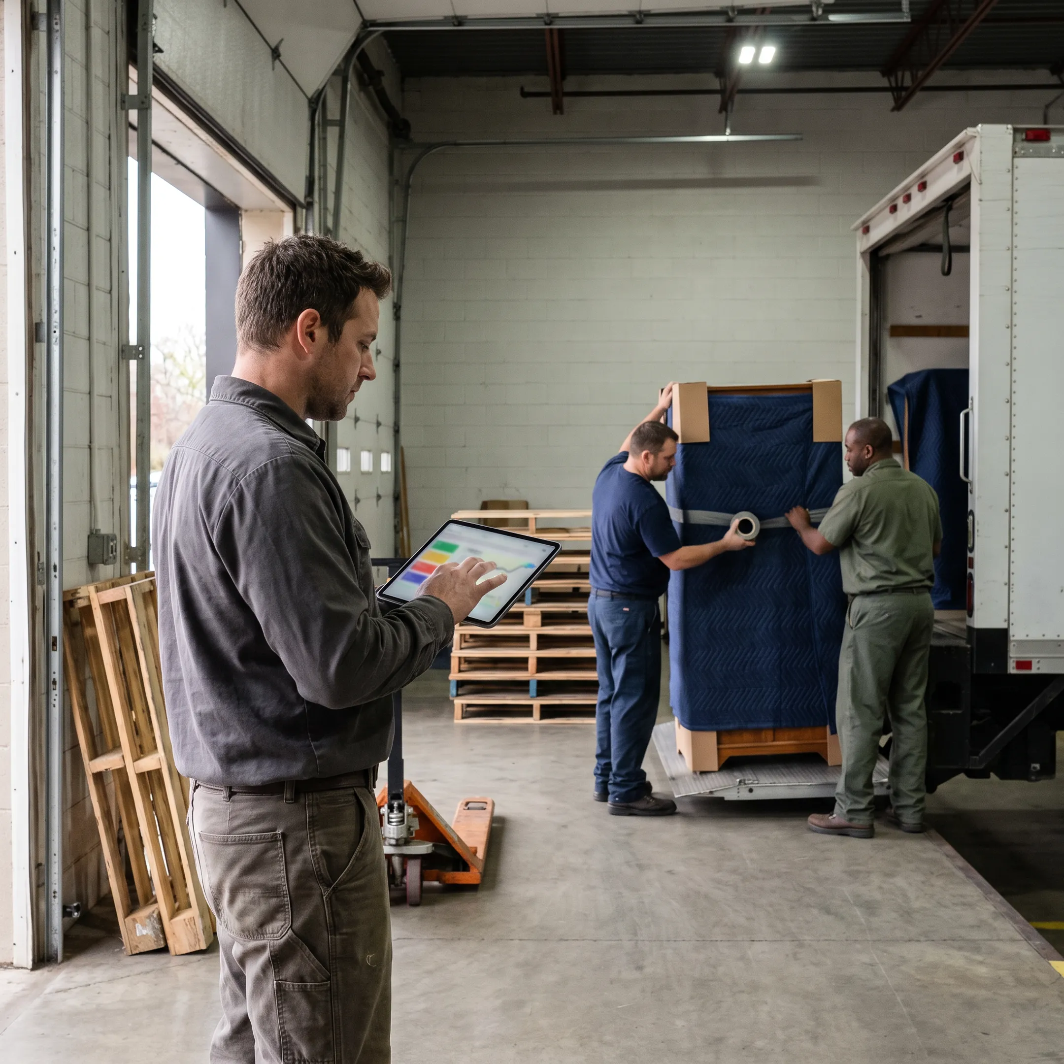 Logistics team coordinating white-glove furniture delivery