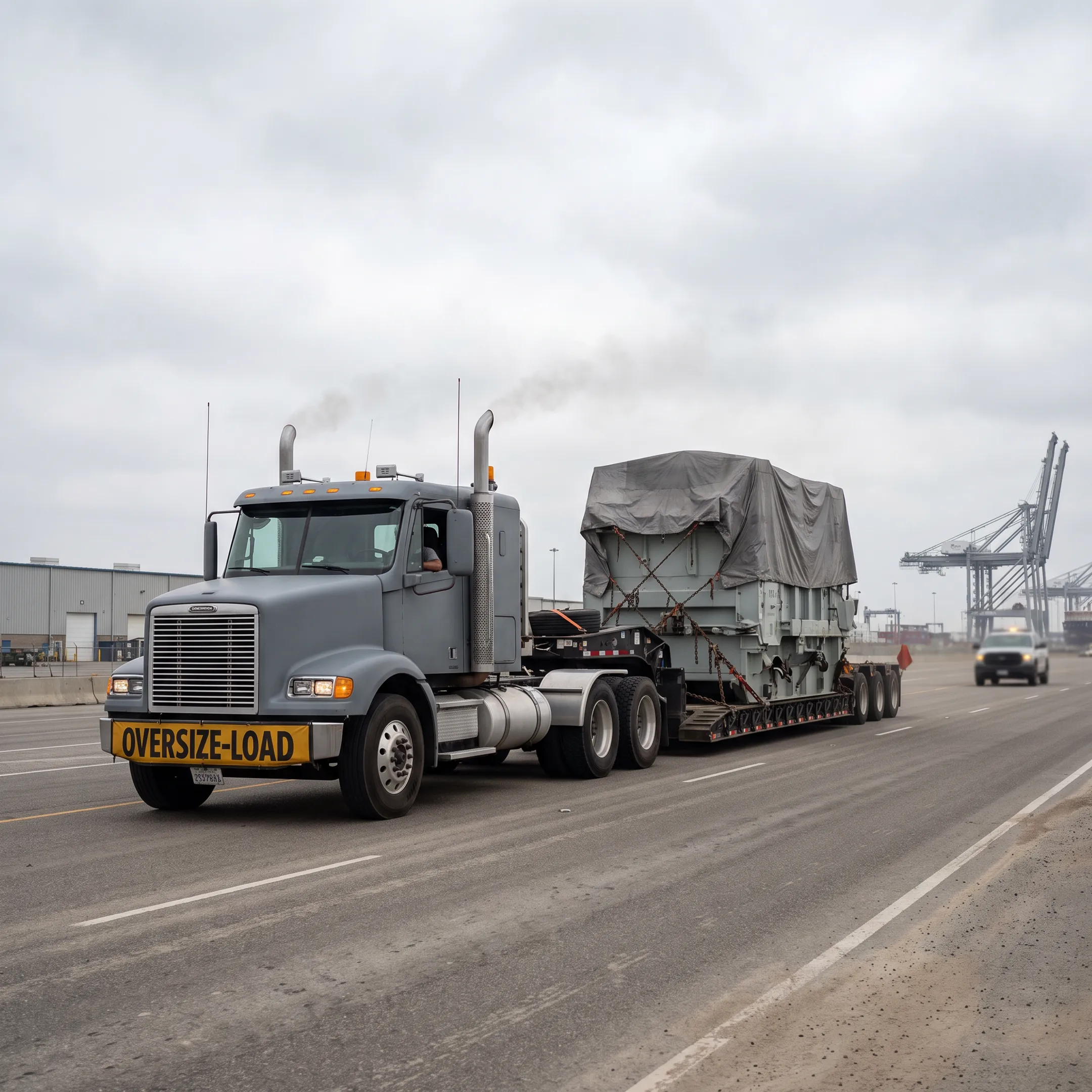 Heavy haul truck transporting oversized industrial equipment