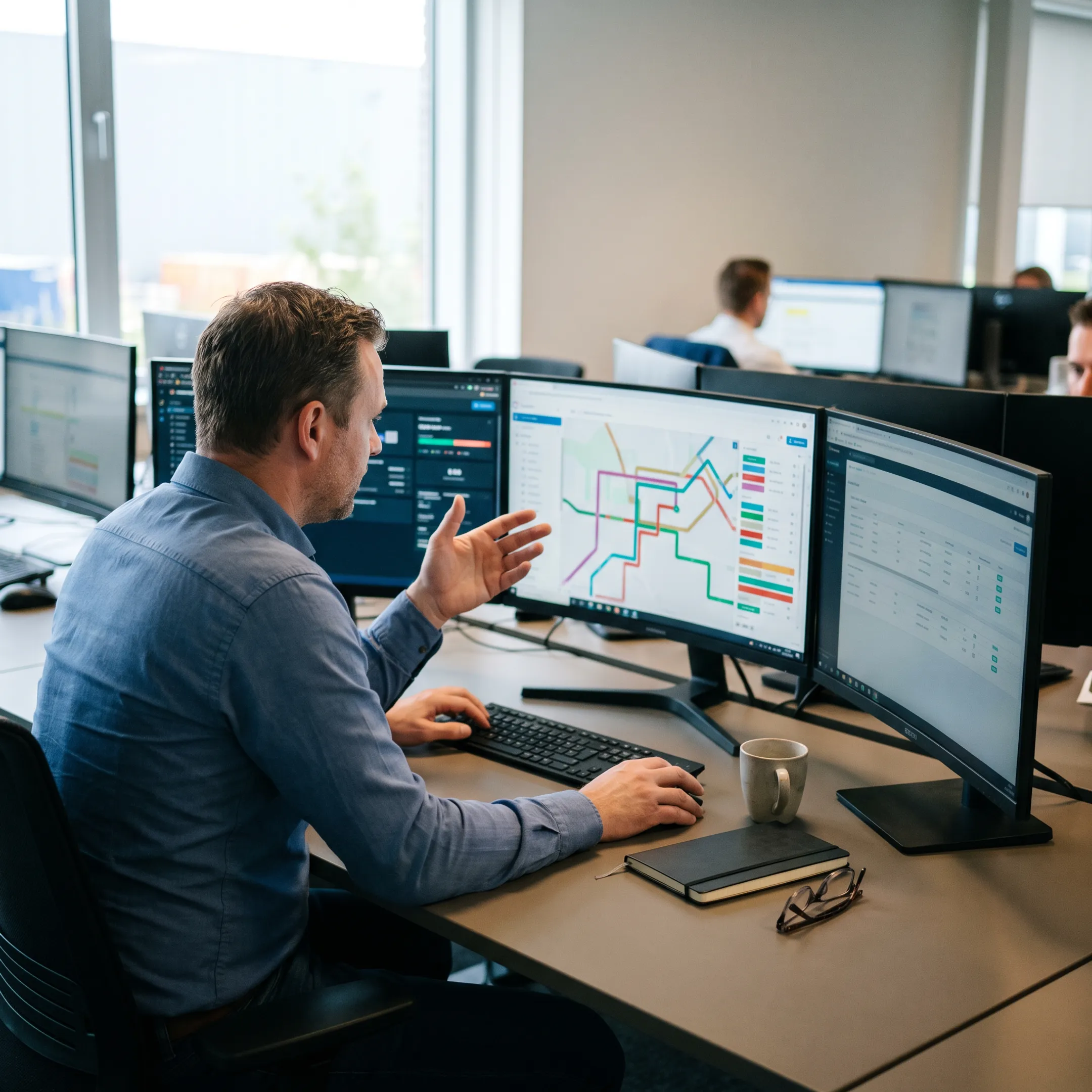 Logistics coordinator tracking intermodal container shipment