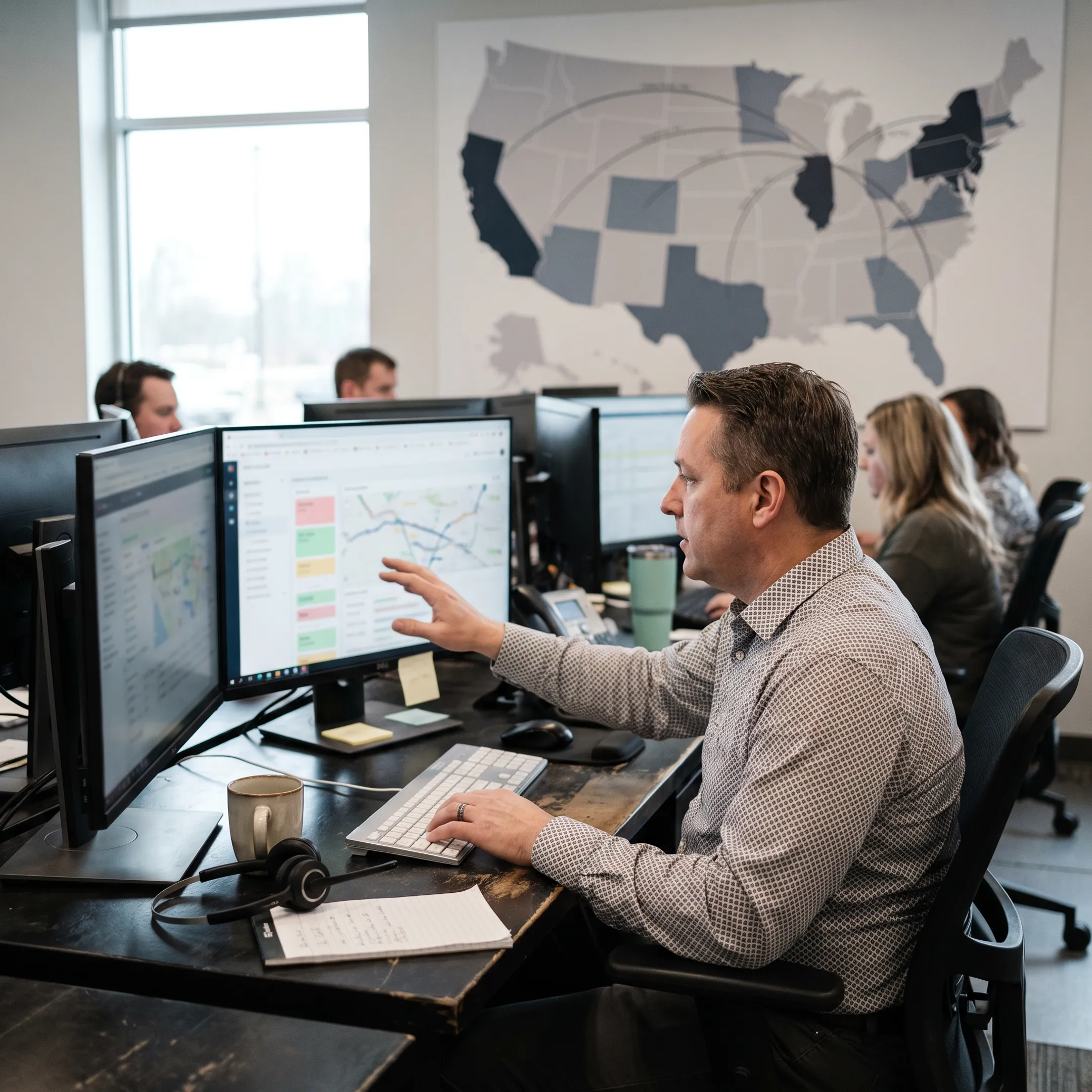 Logistics coordinator tracking freight shipment
