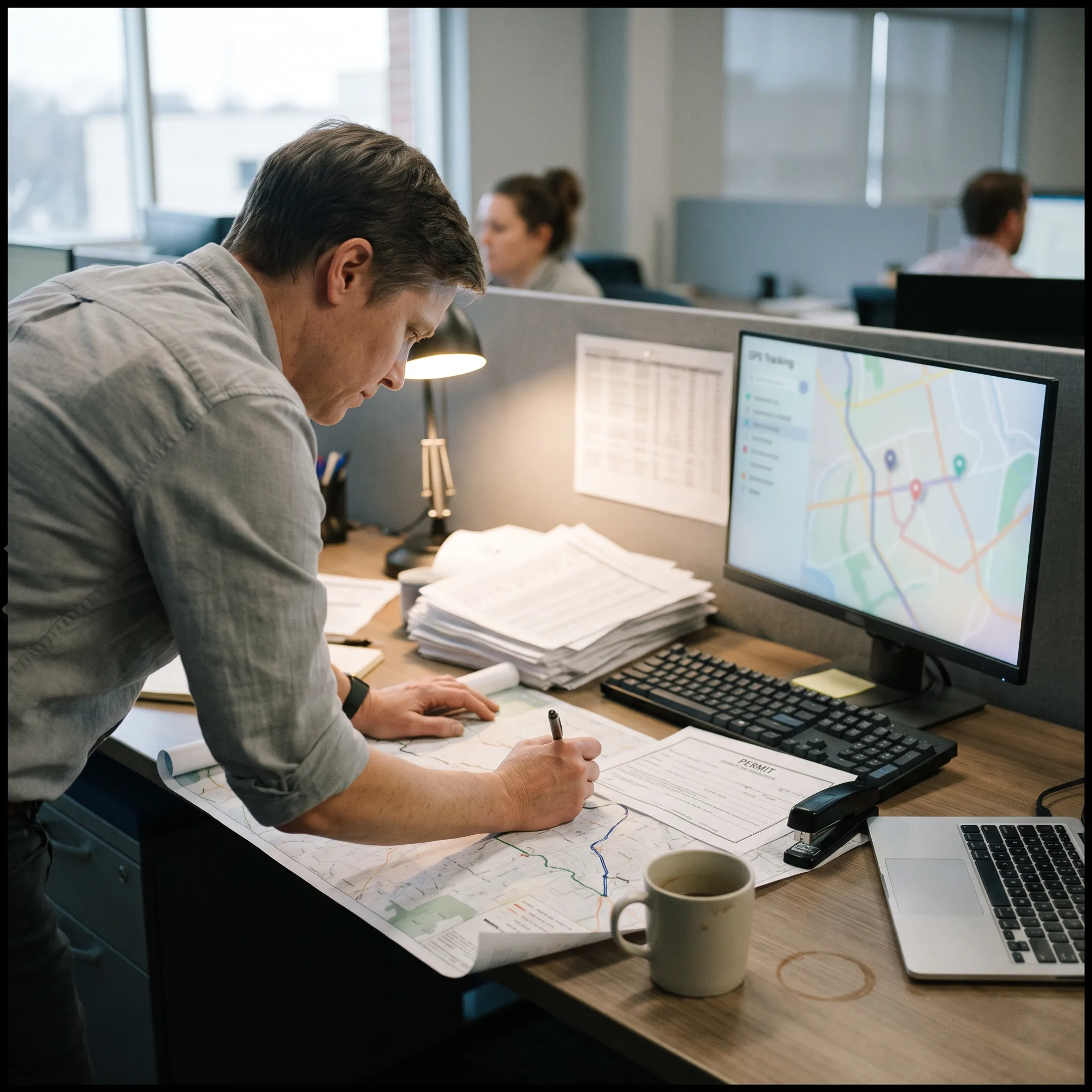 Coordinator planning heavy machinery transport route
