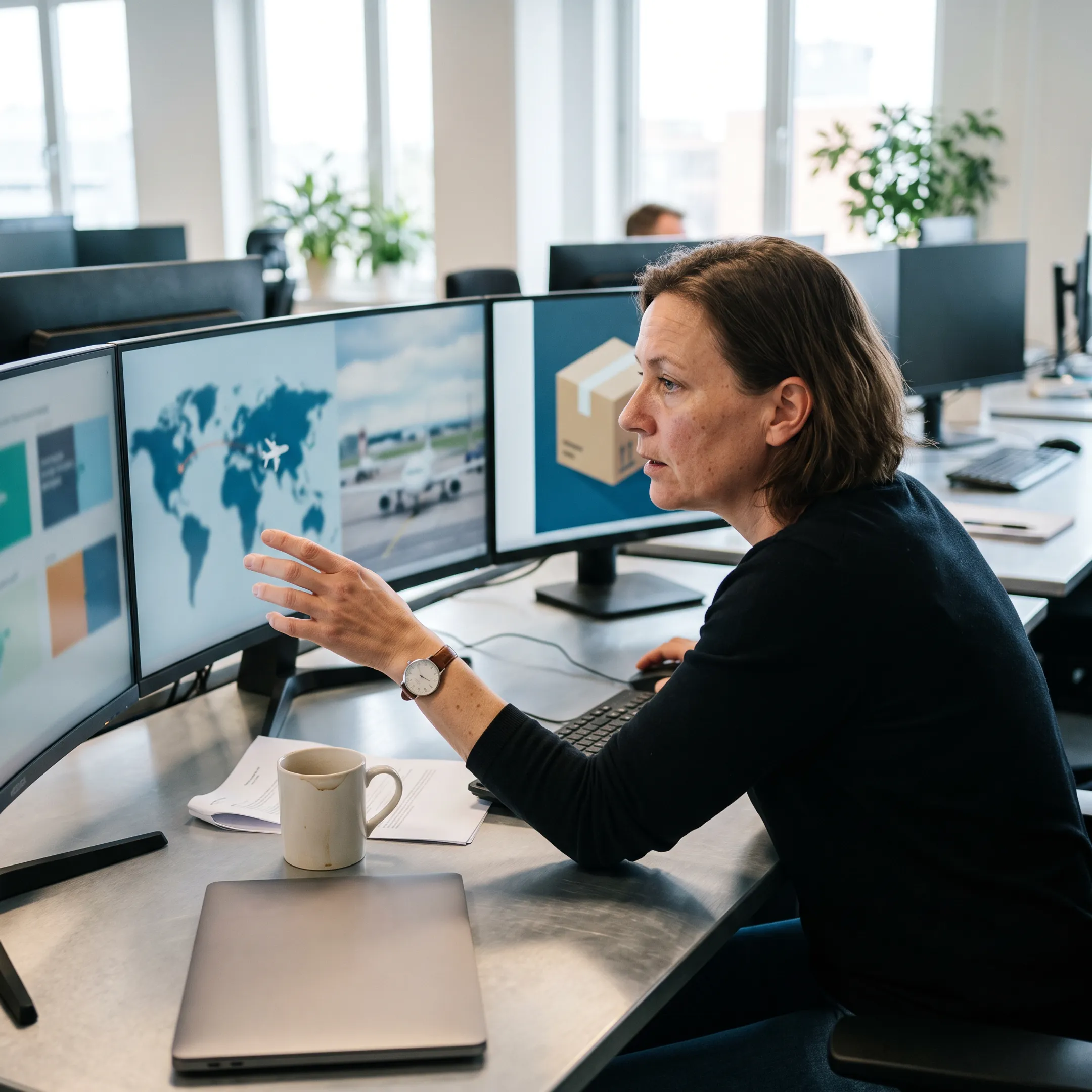 Logistics coordinator tracking priority air freight shipment