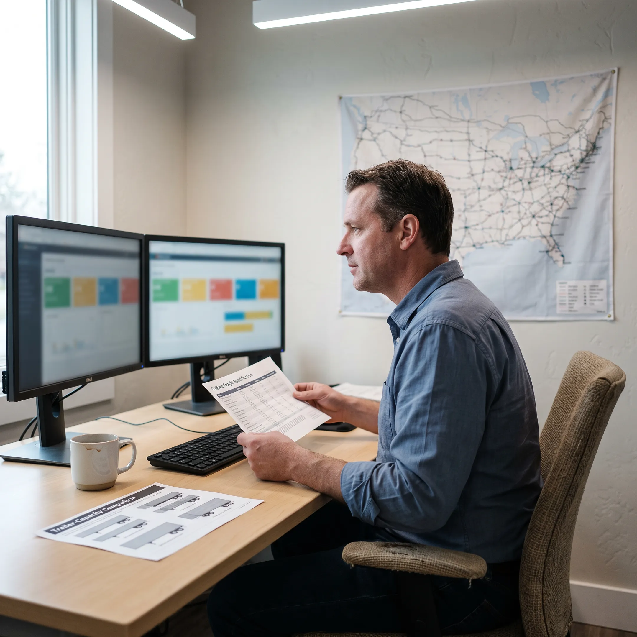 Logistics coordinator planning flatbed freight shipment