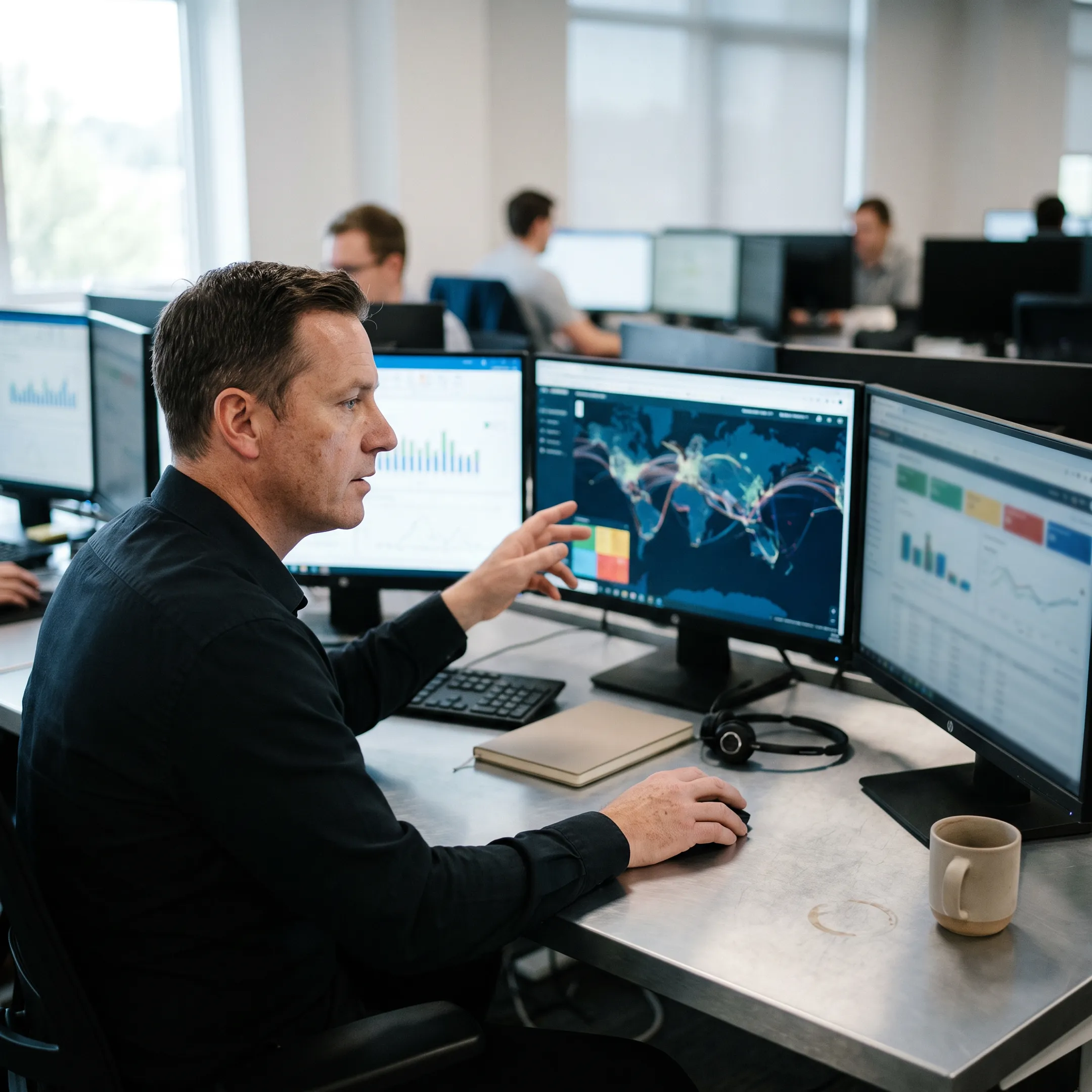 Logistics coordinator tracking international cargo