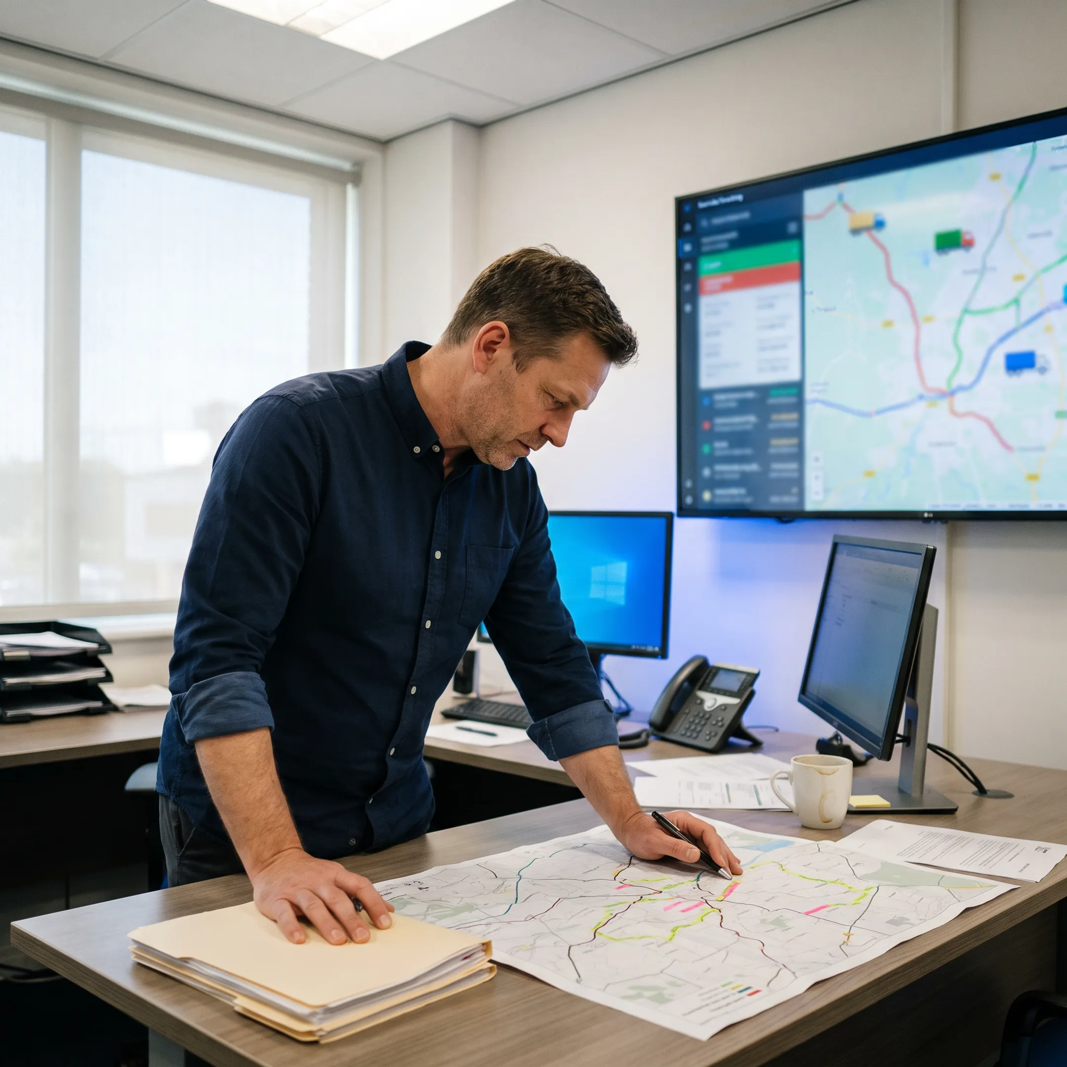 Logistics coordinator planning a heavy haul route