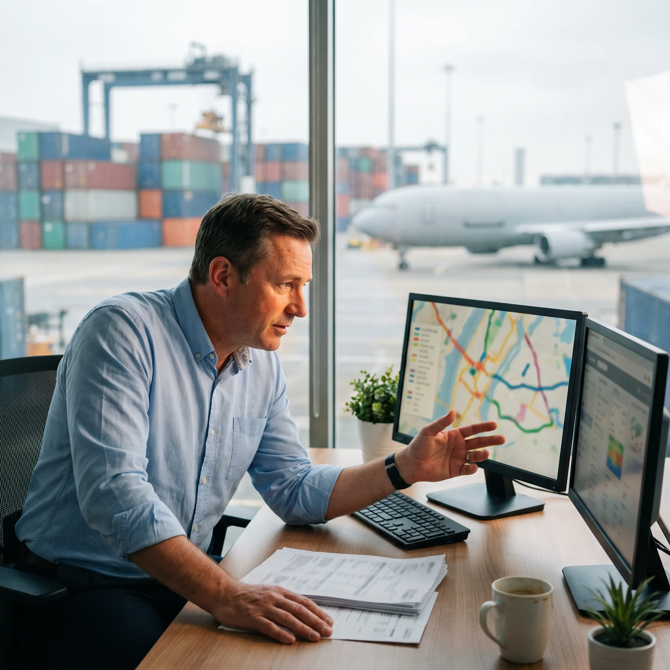 Logistics coordinator tracking international freight