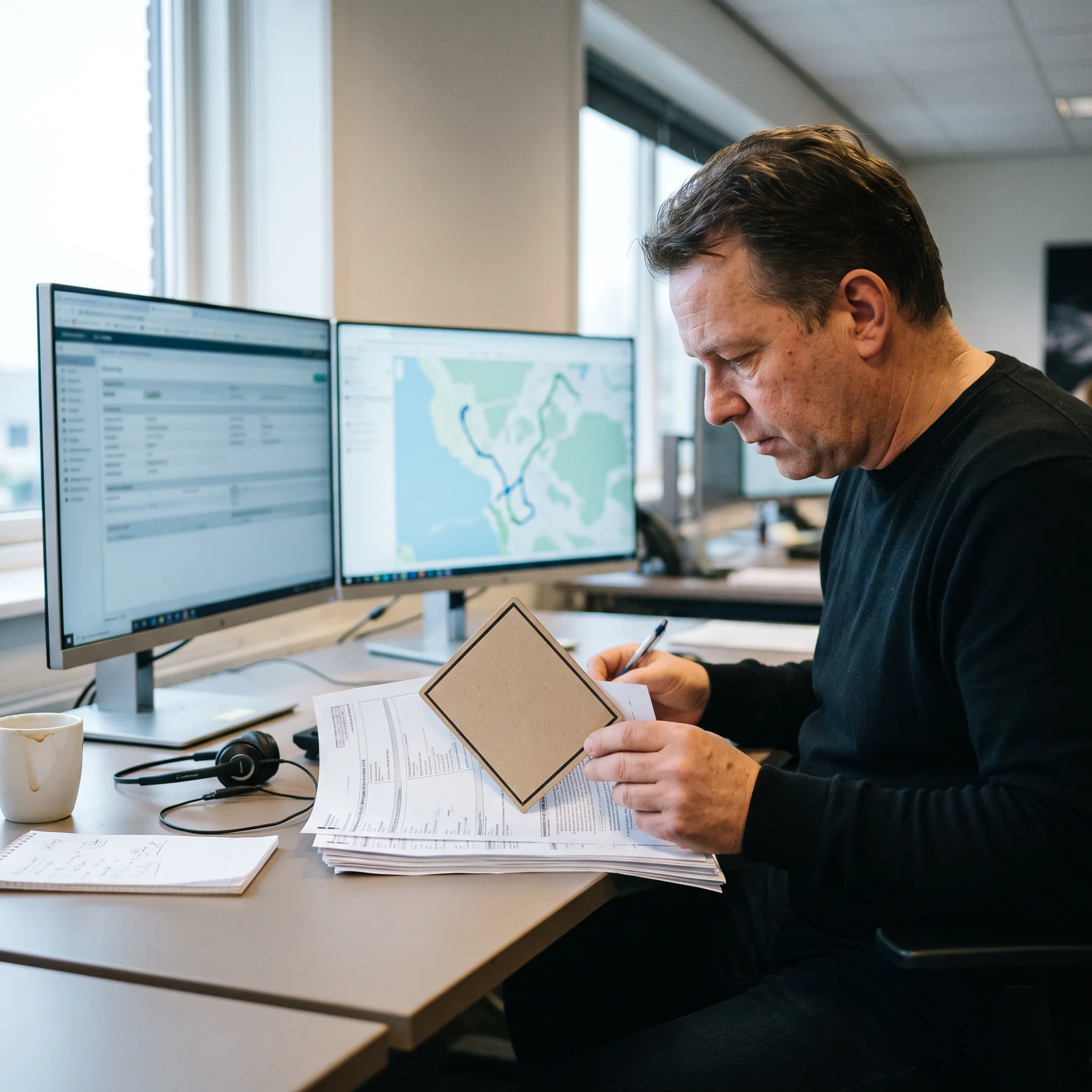 Logistics coordinator planning dangerous goods freight shipment