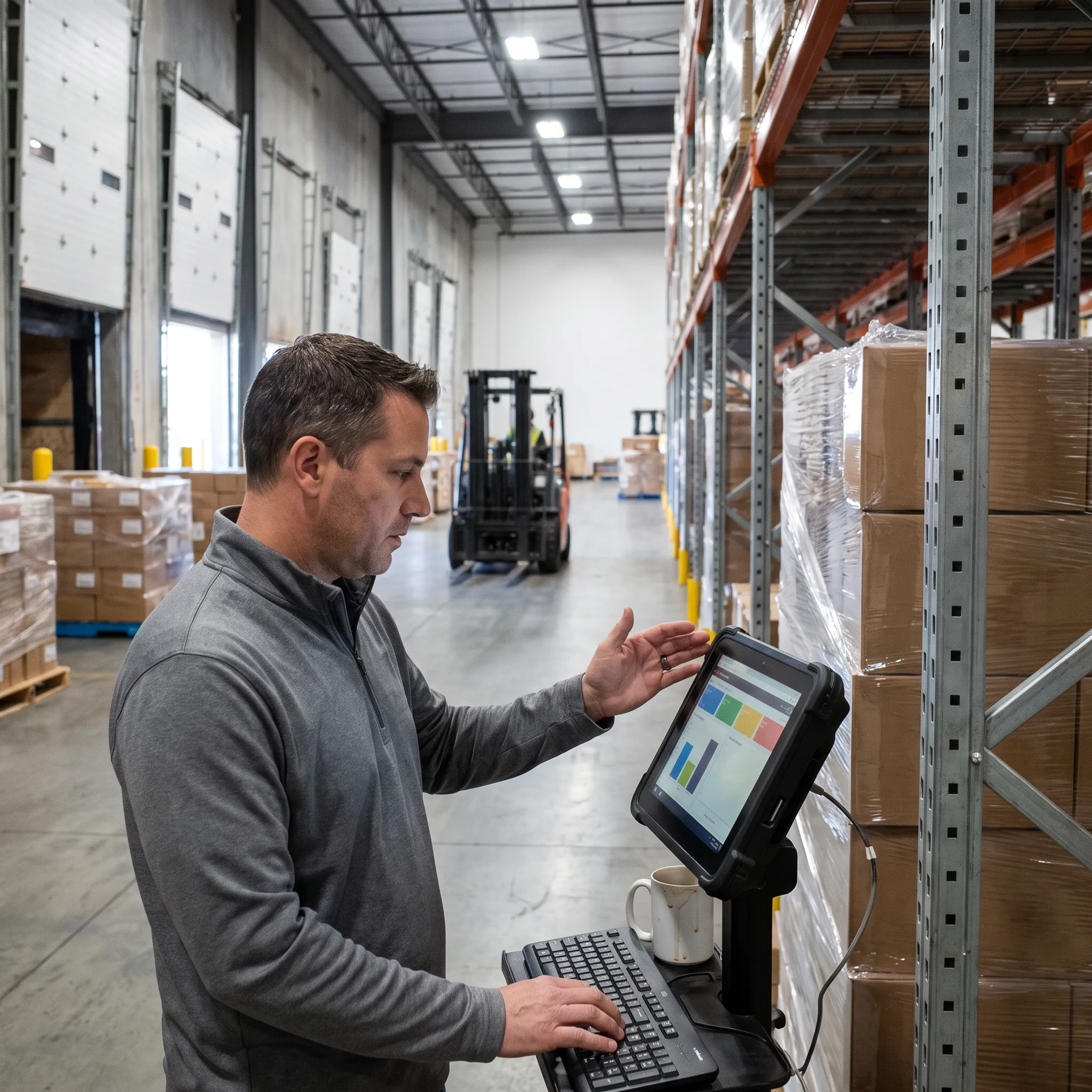 Logistics coordinator tracking sports equipment shipment