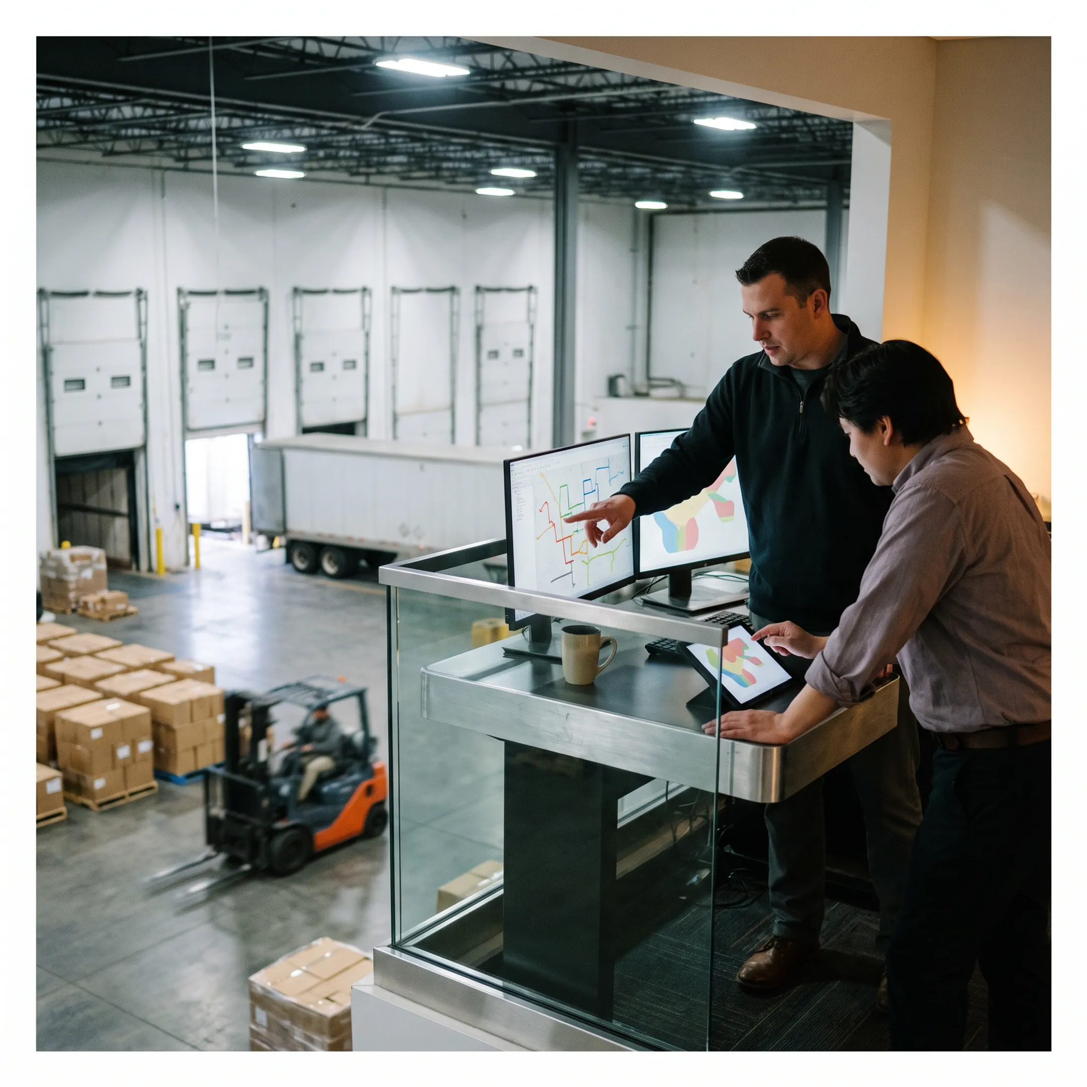 Logistics team coordinating contract freight shipments
