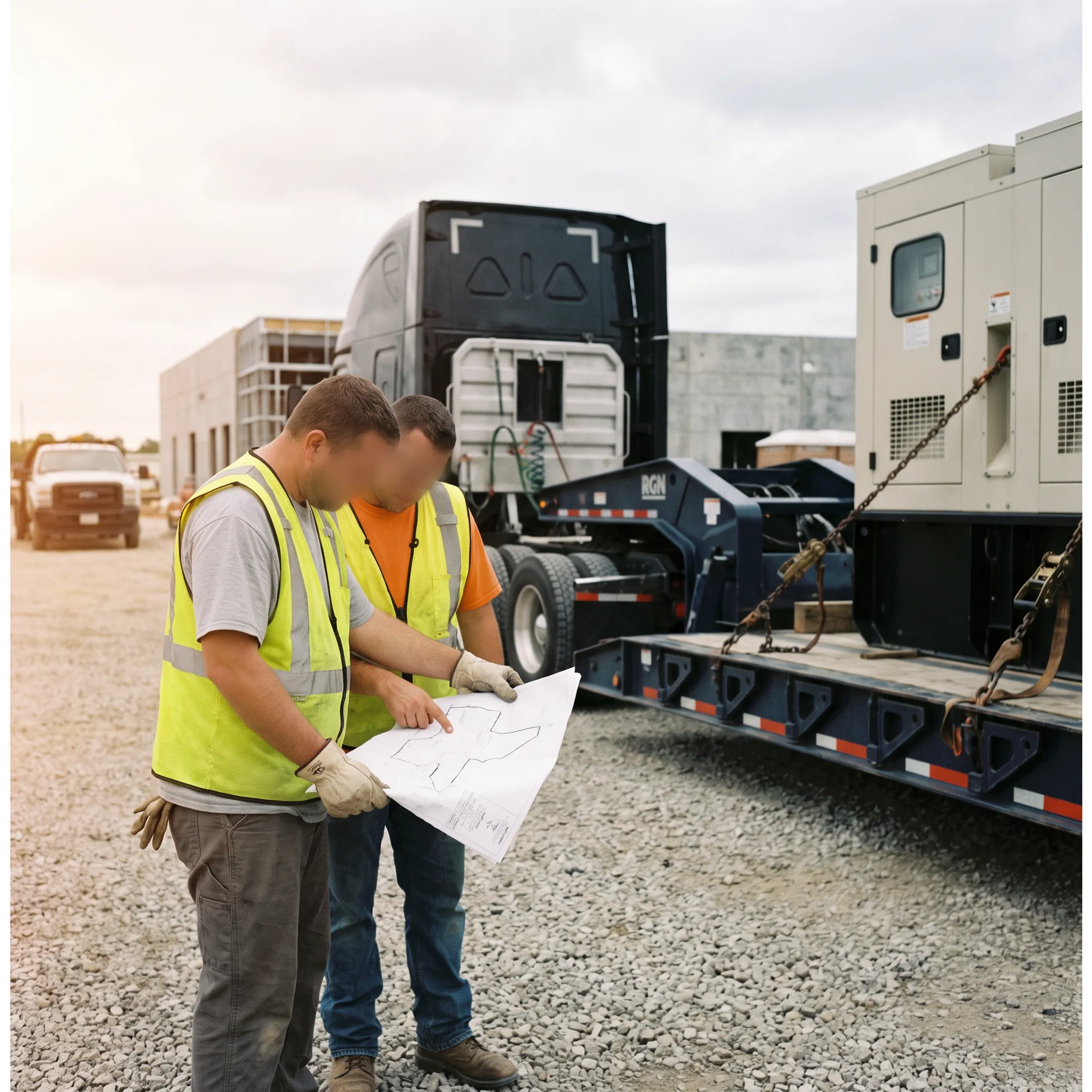 Heavy haul crew planning oversized machinery transport