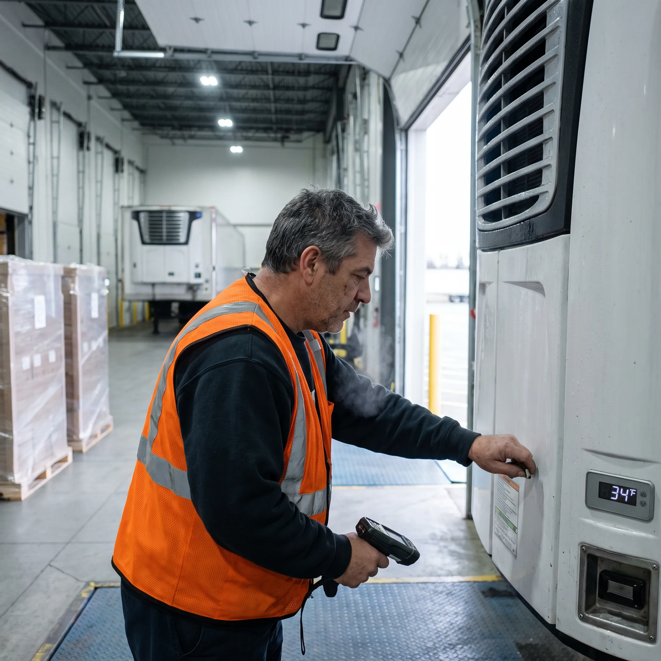 Cold chain freight coordinator monitoring reefer shipment