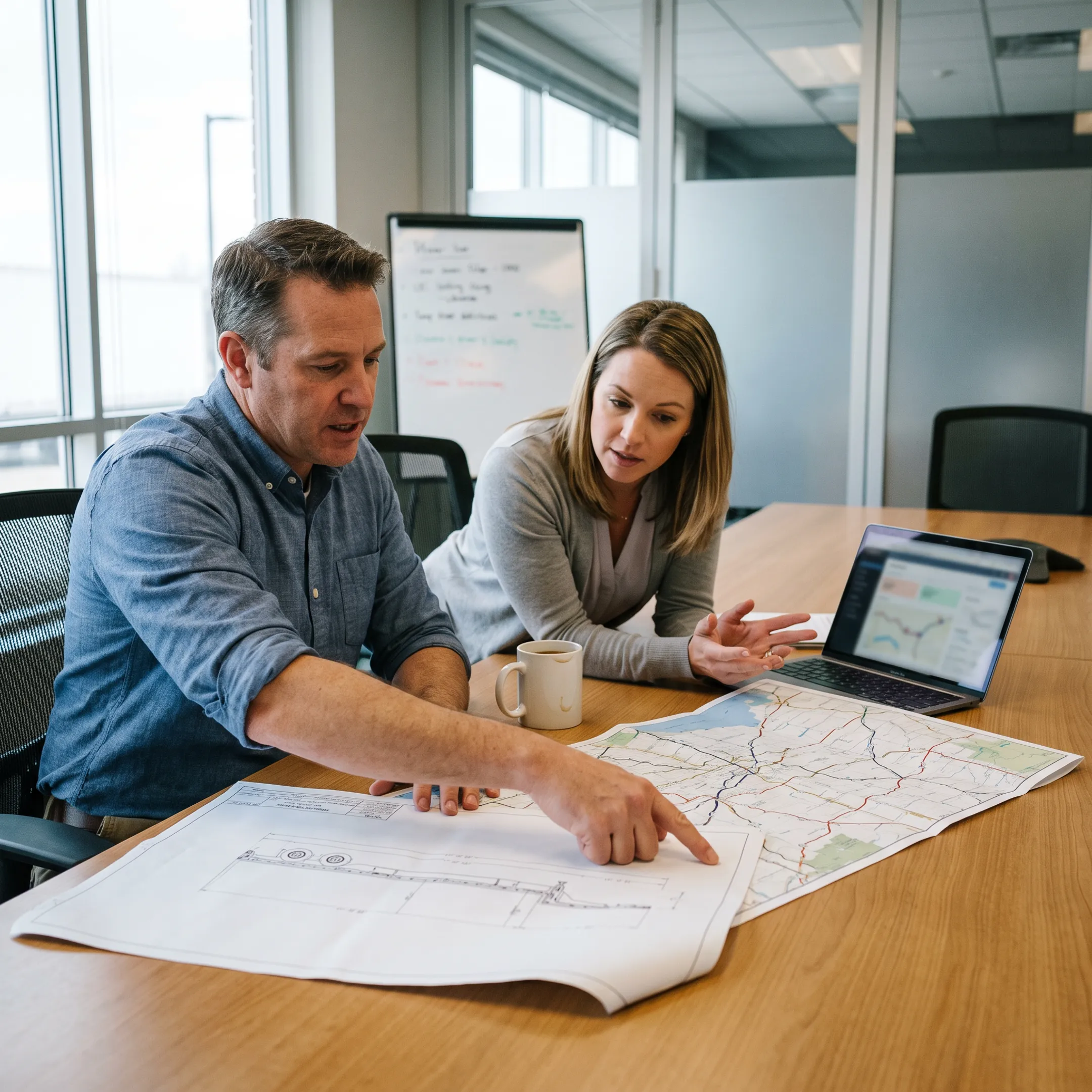 Specialized logistics team planning complex freight shipment