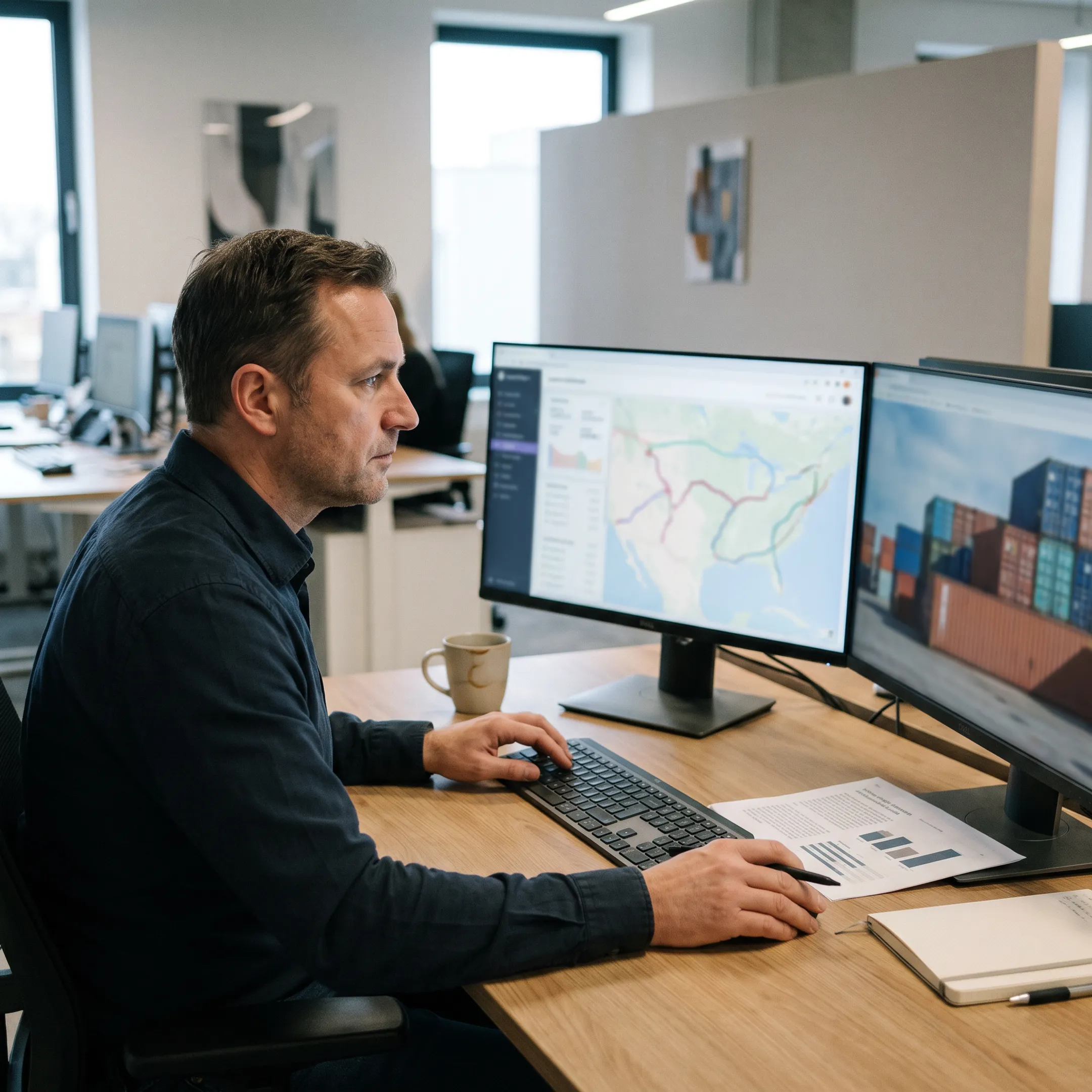 Logistics coordinator tracking freight shipments
