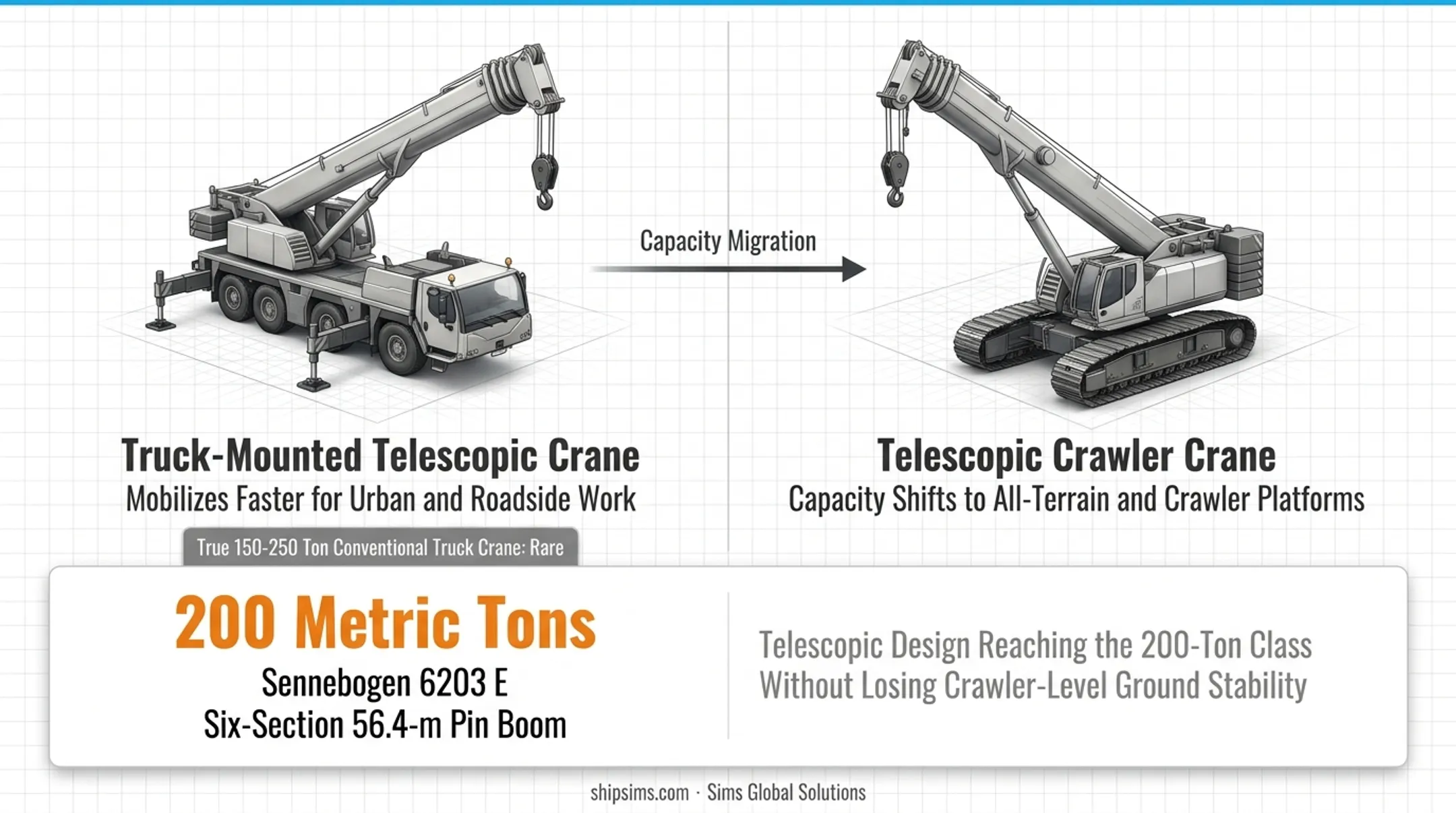Comparison of crawler all-terrain and telescopic crawler 200-ton crane types