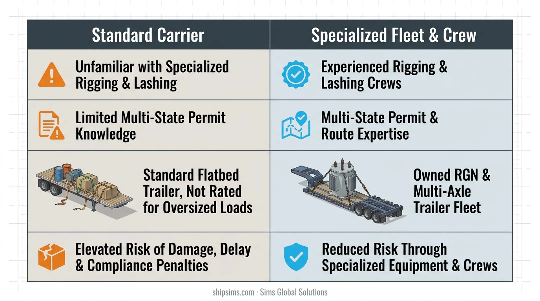 Four key factors affecting transformer transport success comparison chart