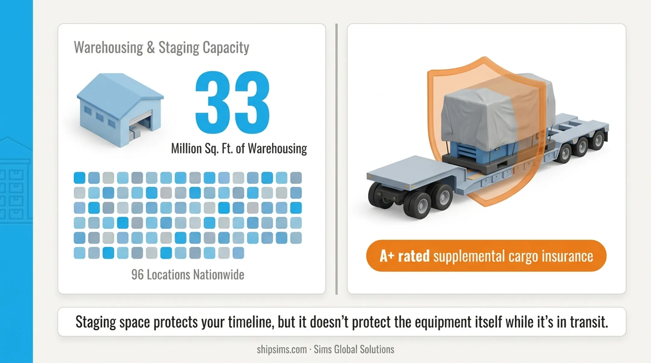 Company warehouse facility staging industrial equipment for factory relocation