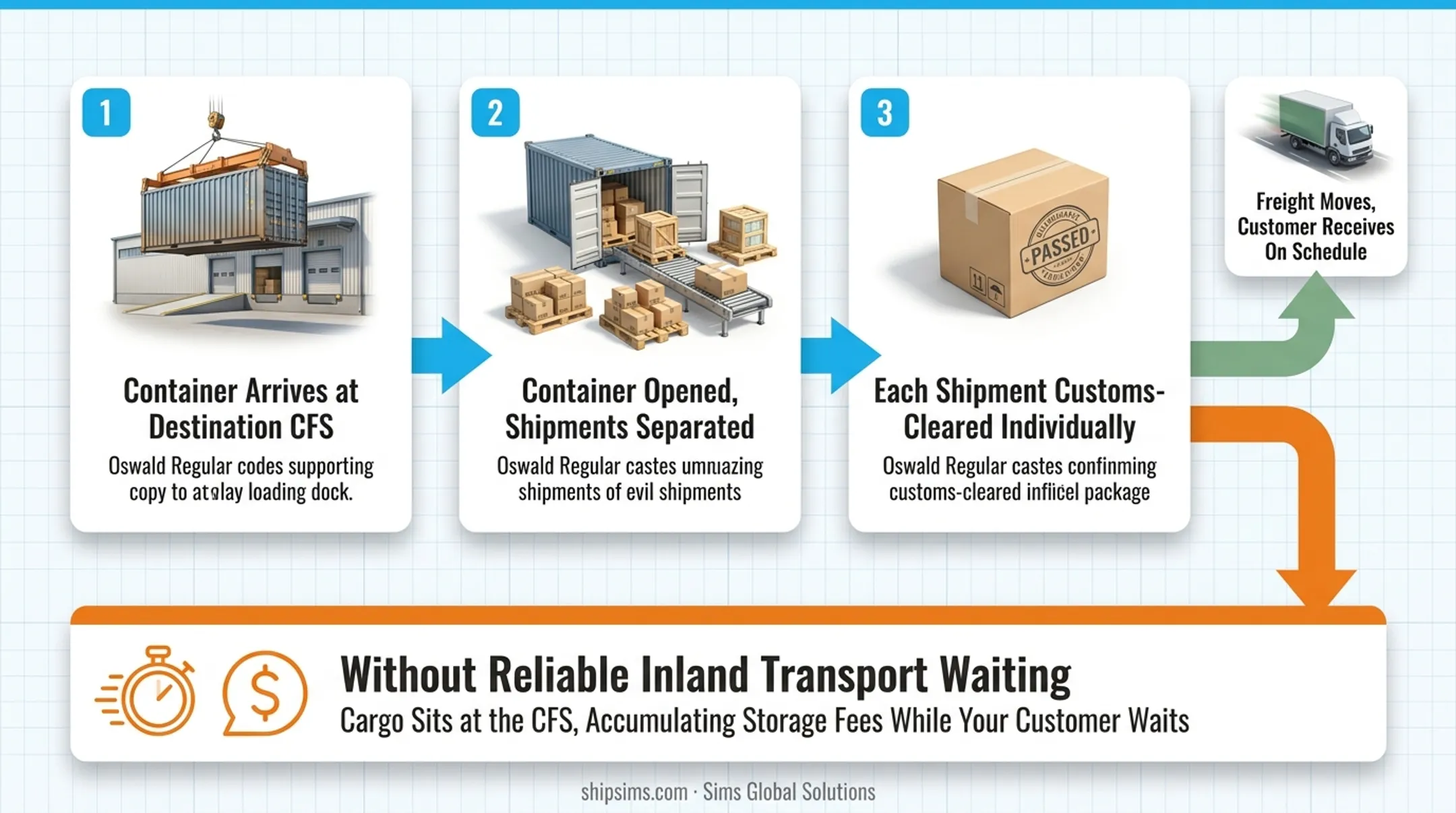 4-step LCL shipment process from booking to final delivery