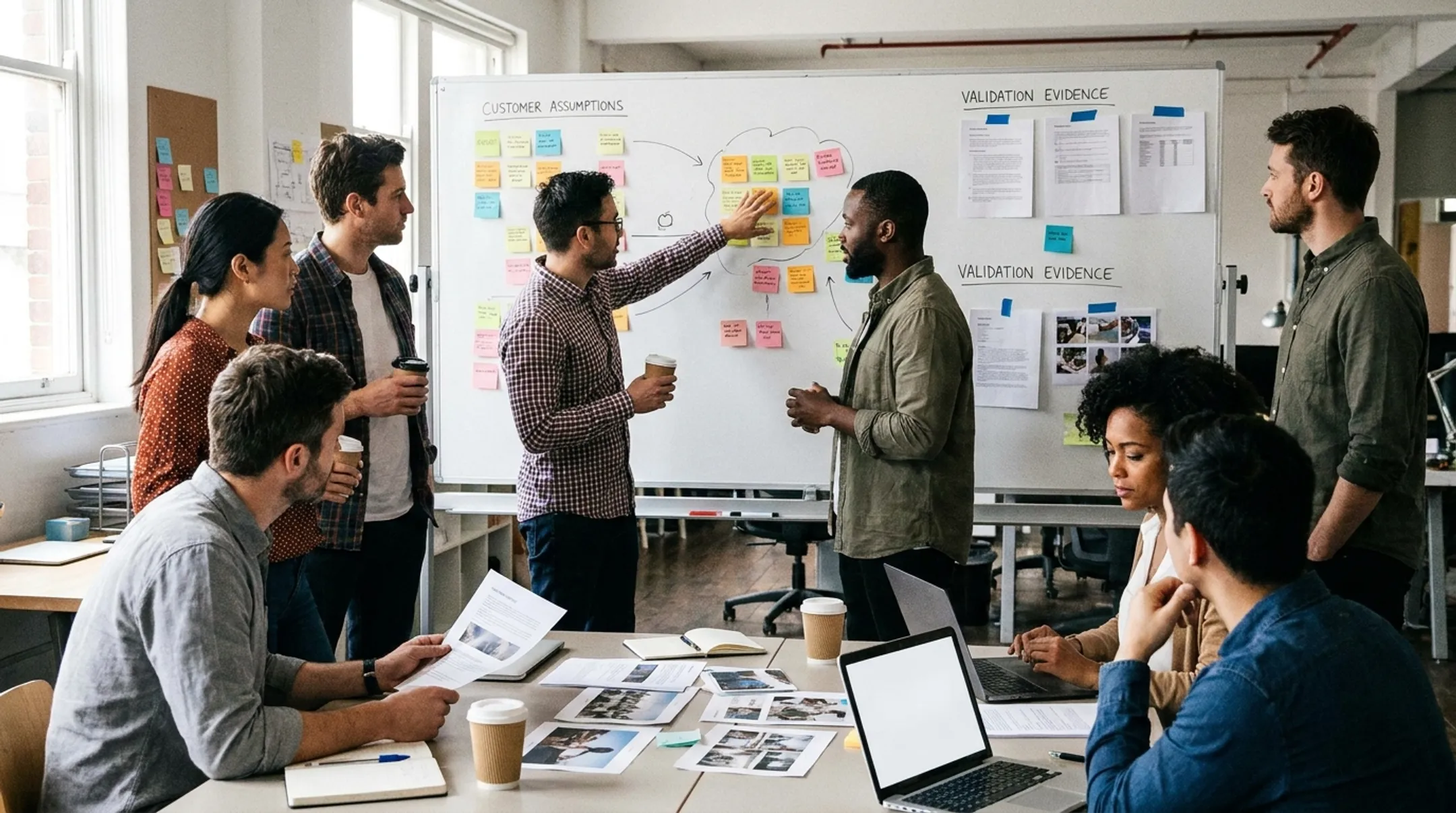Product team reviewing customer assumptions during concept validation
